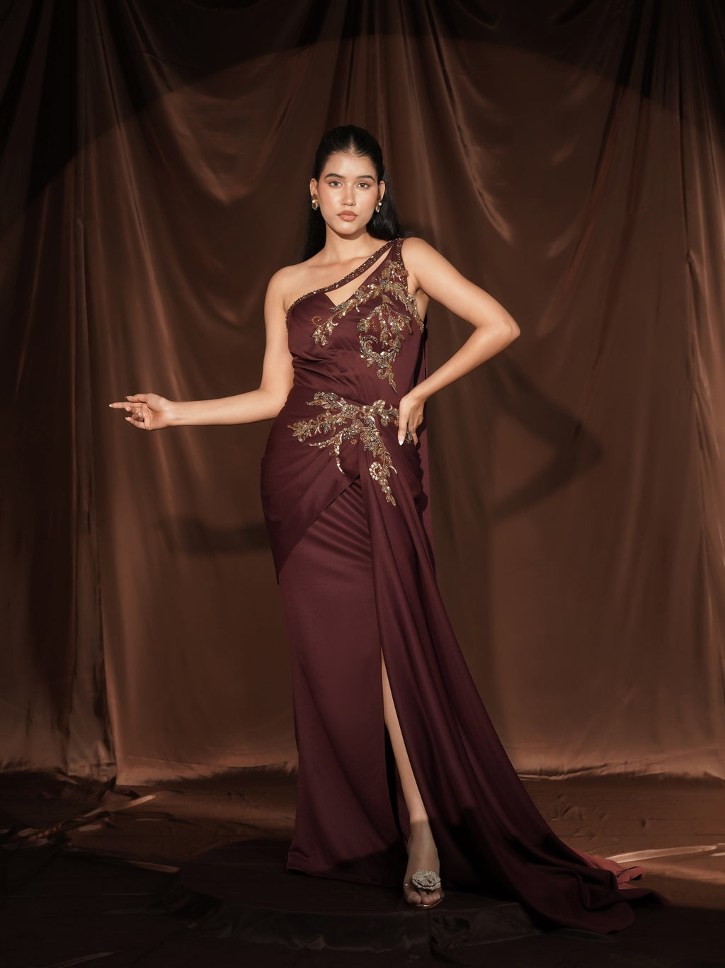 Wine Gown Saree