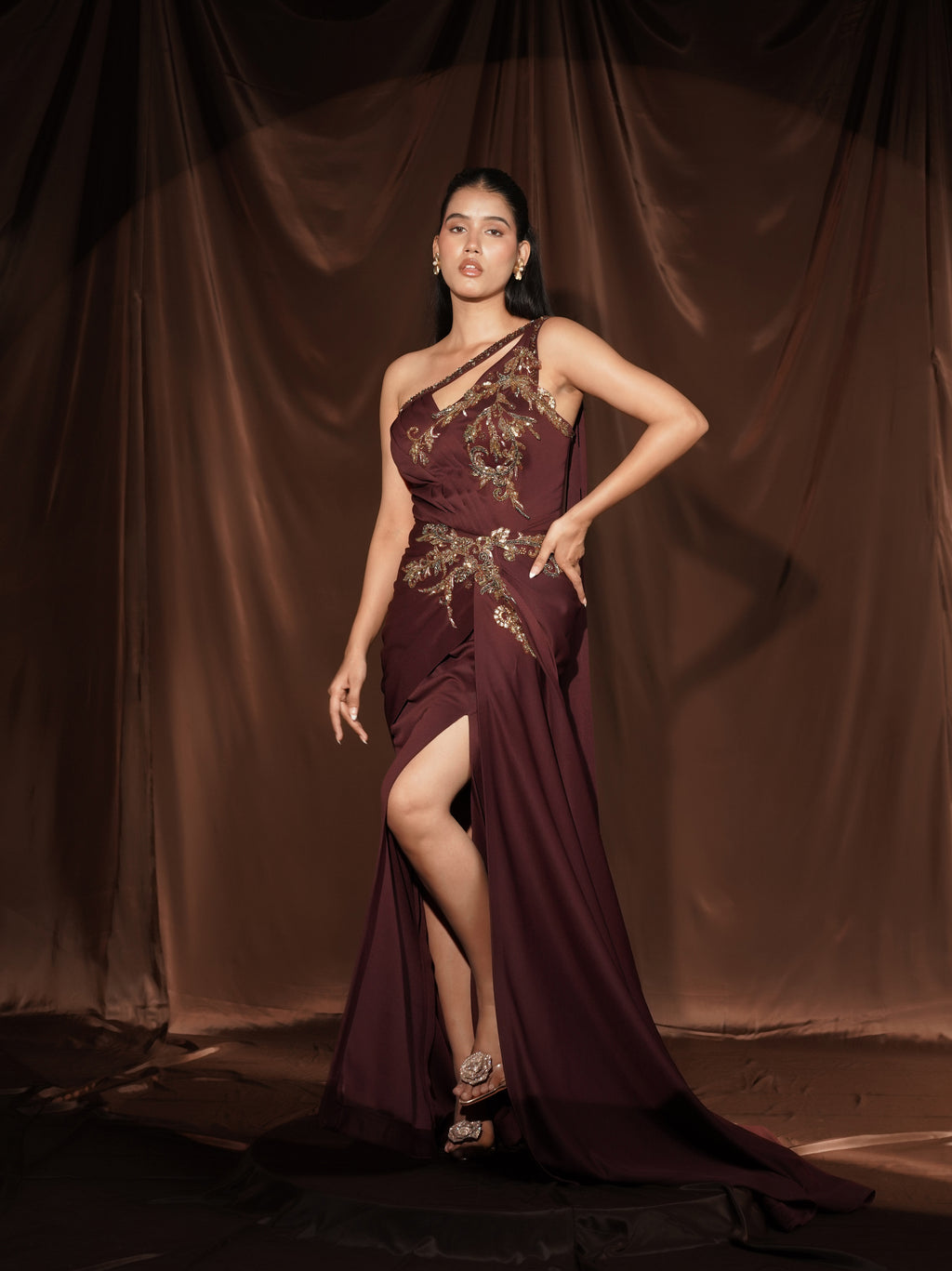 Wine Gown Saree