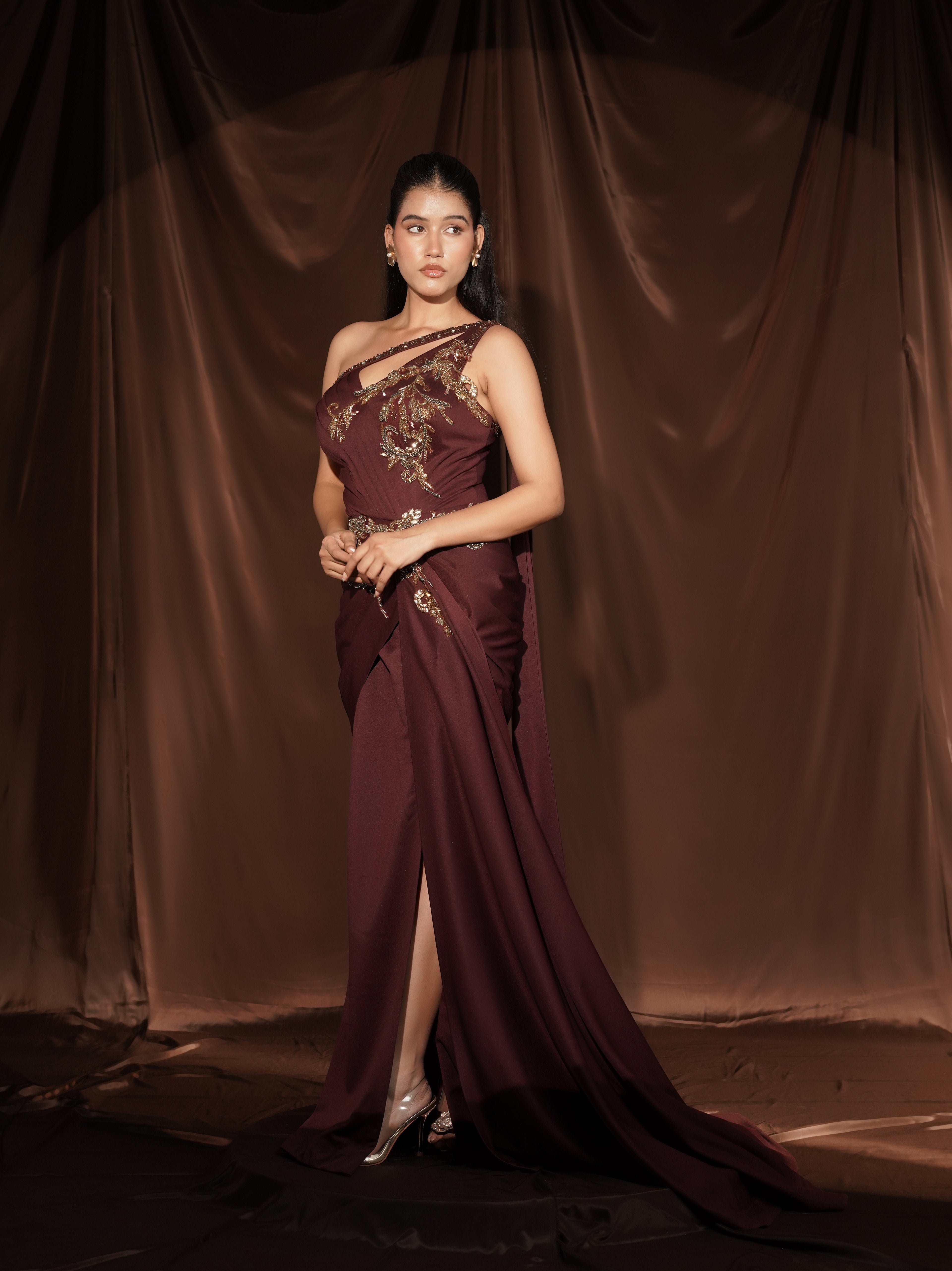 Wine Gown Saree