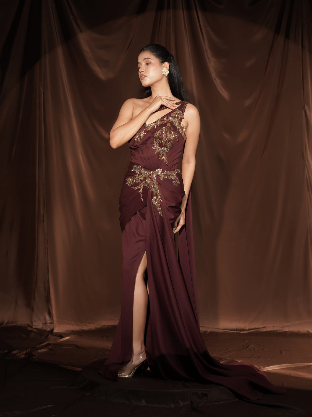 Wine Gown Saree