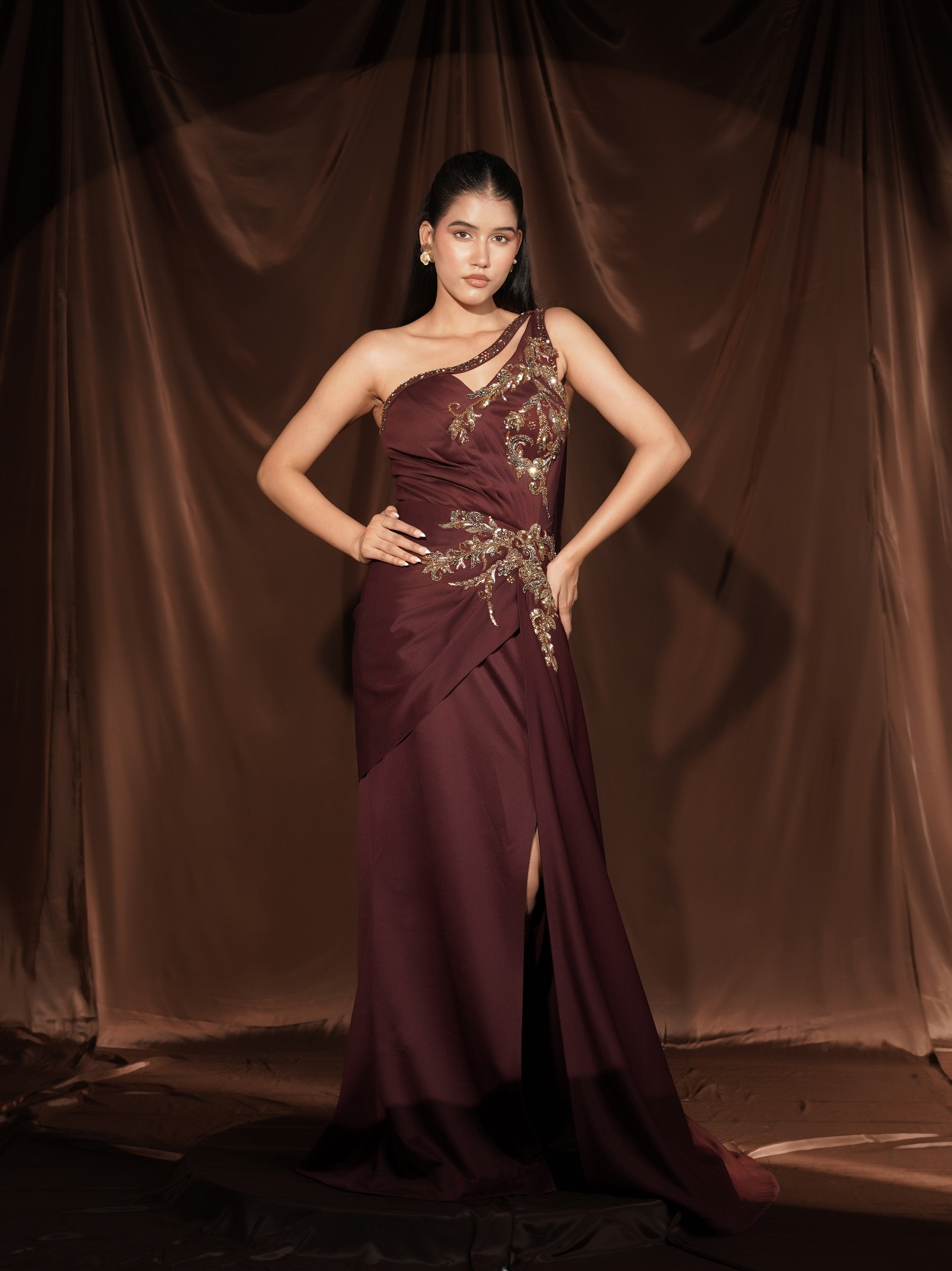 Wine Gown Saree