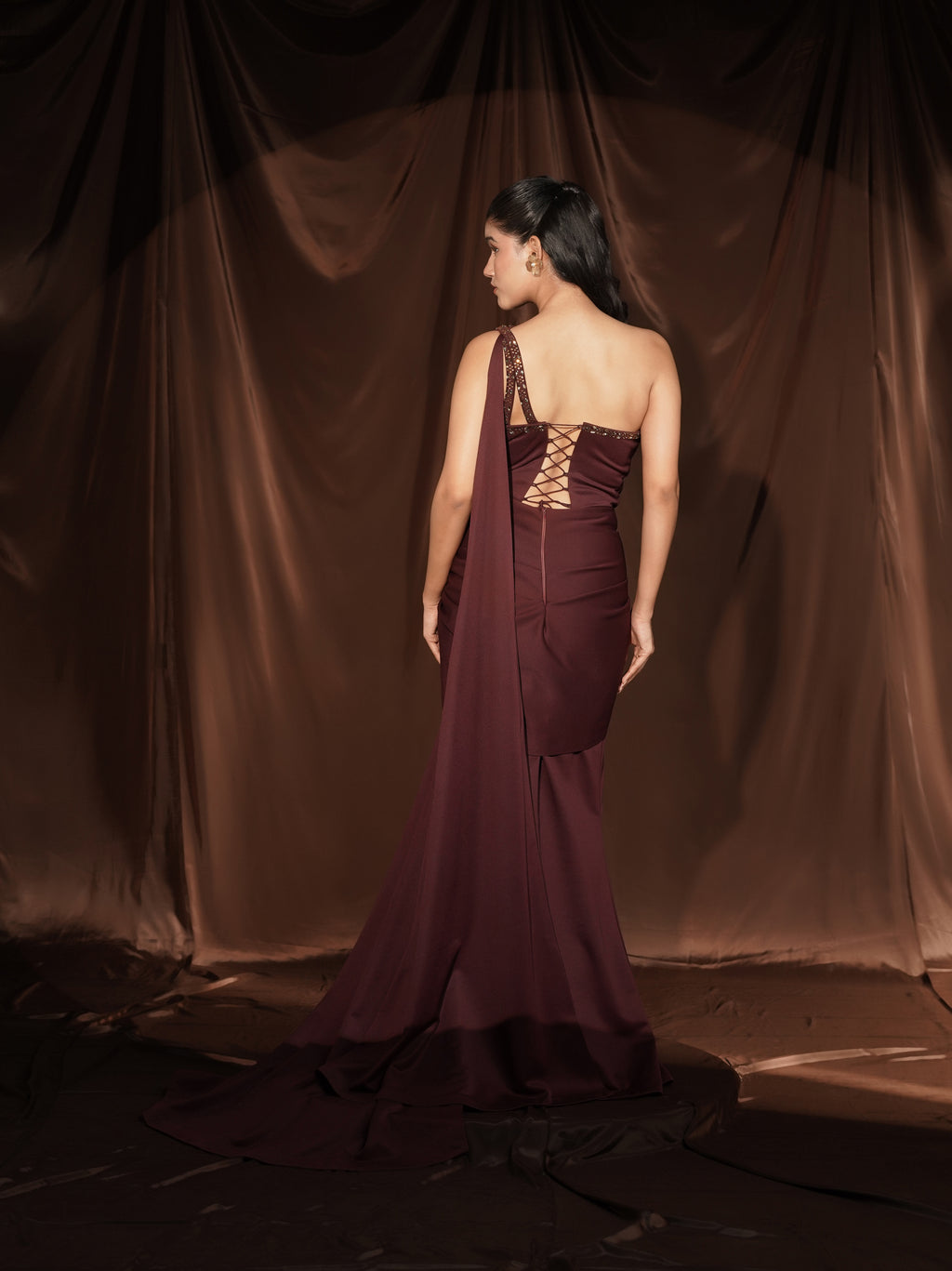 Wine Gown Saree