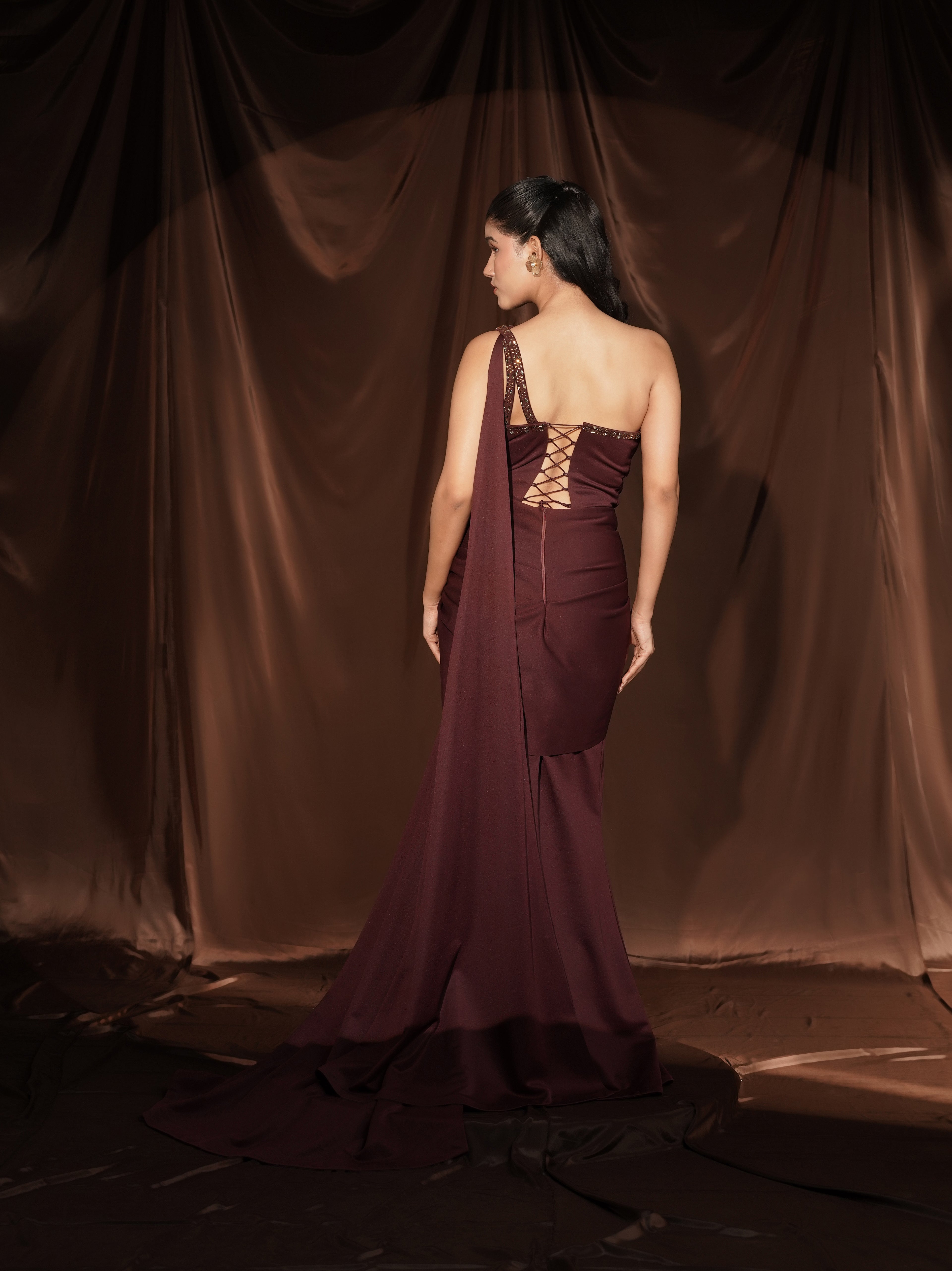 Wine Gown Saree