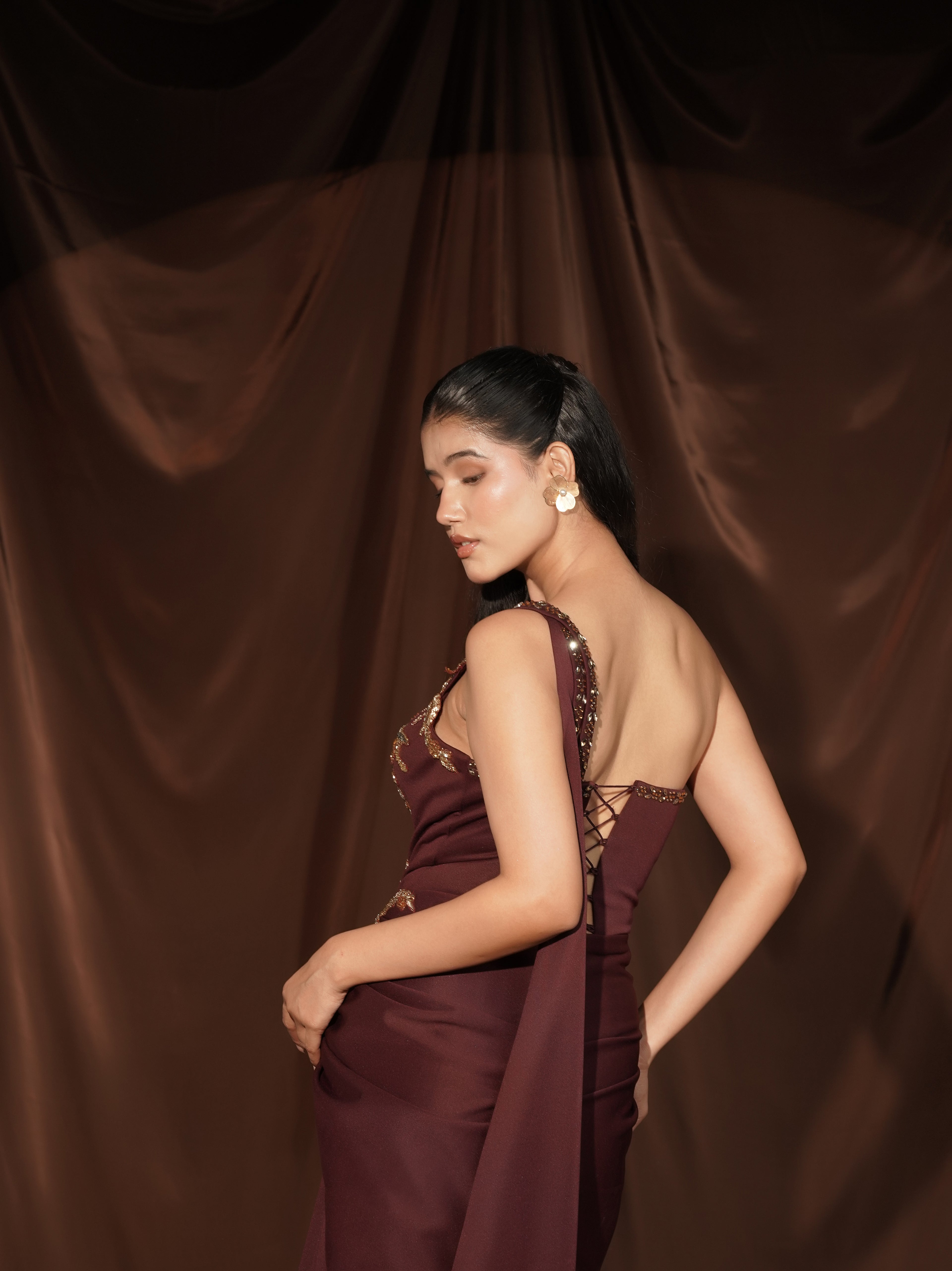 Wine Gown Saree