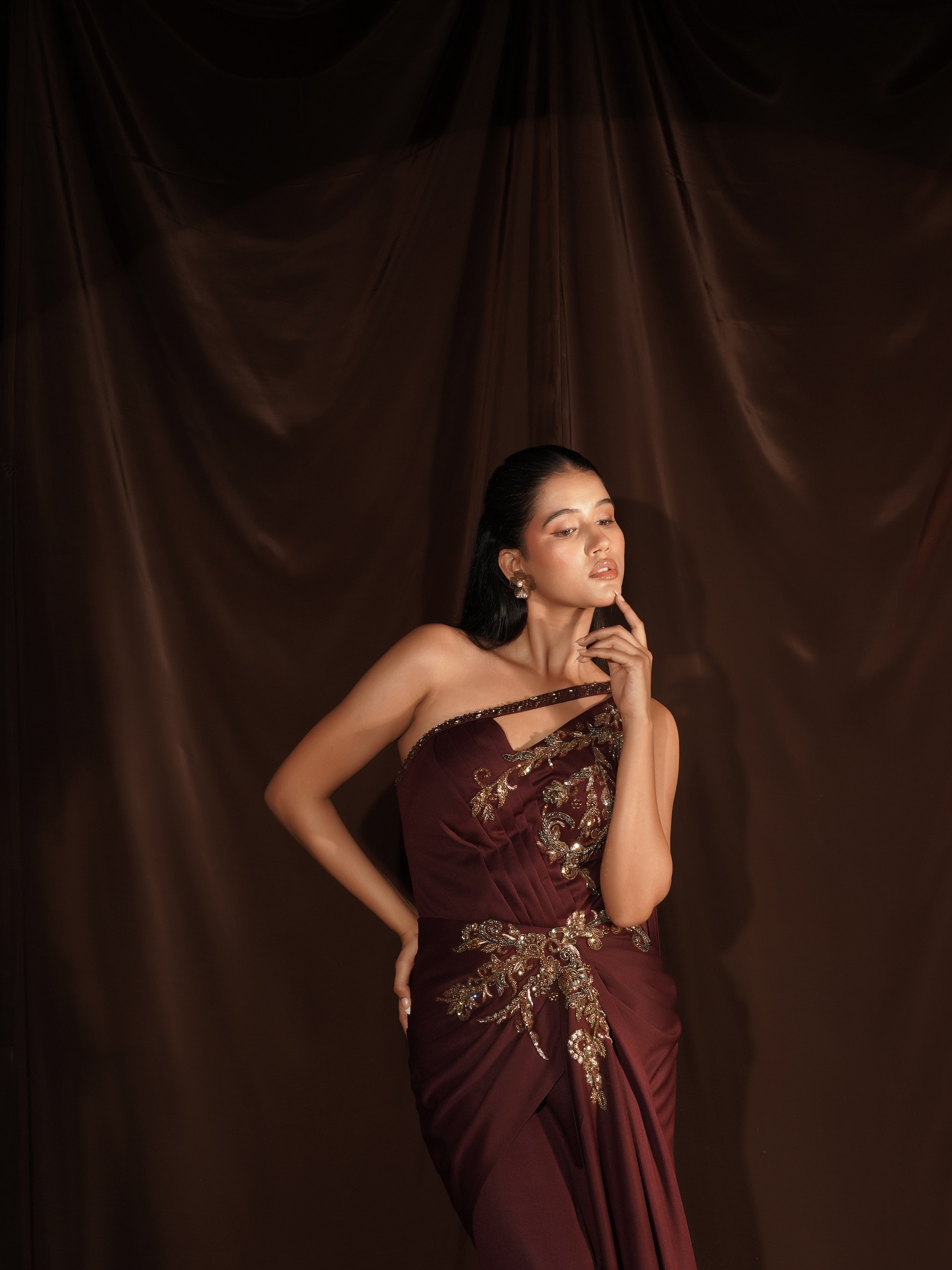 Wine Gown Saree