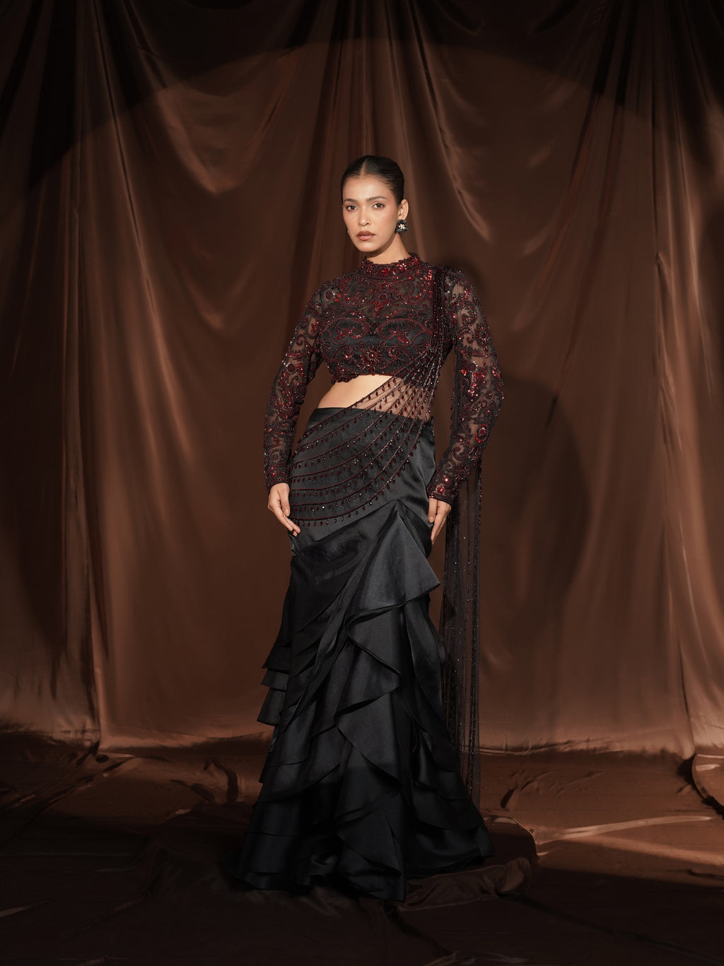 Black Frill Drape Saree