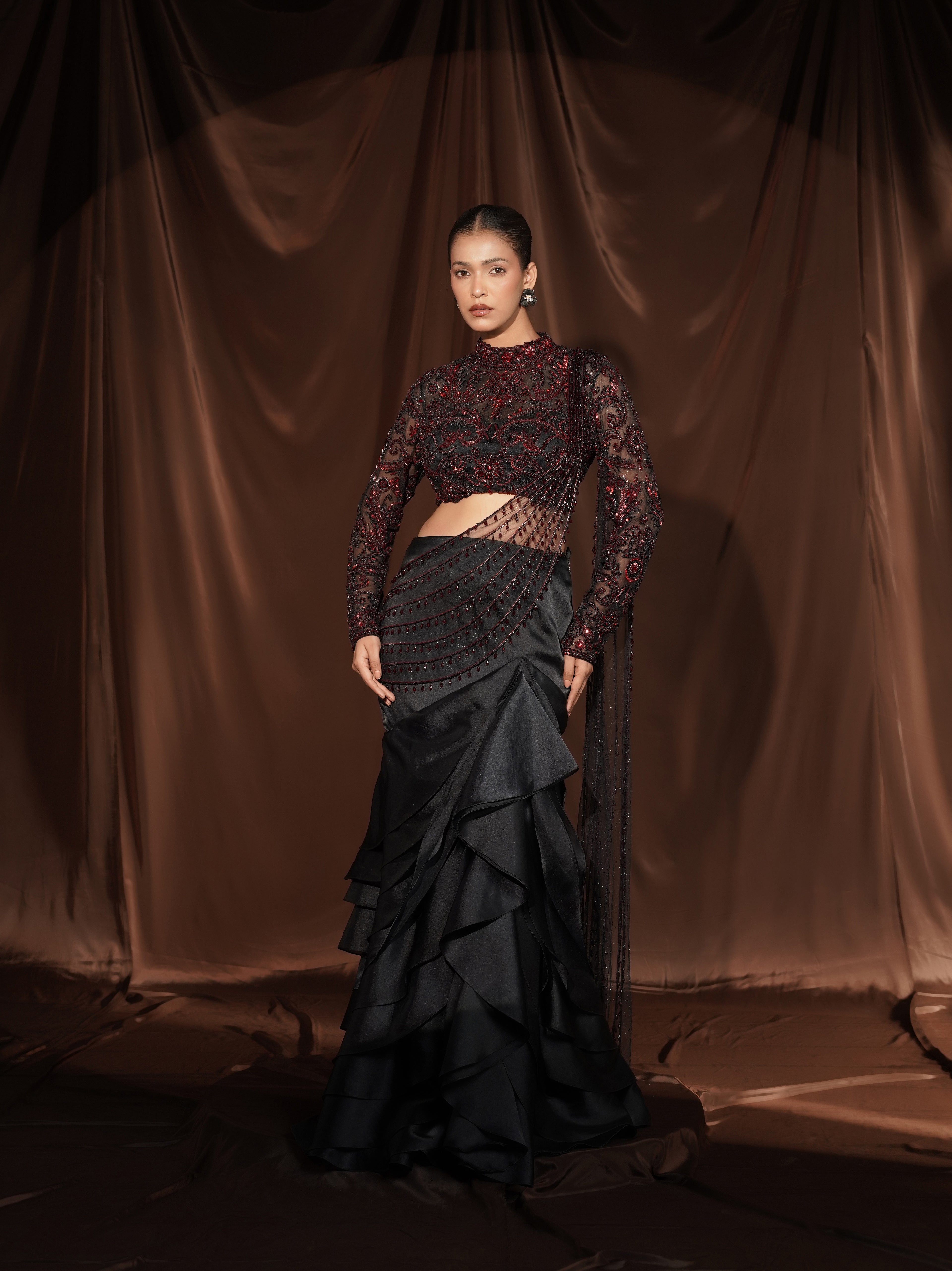 Black Frill Drape Saree