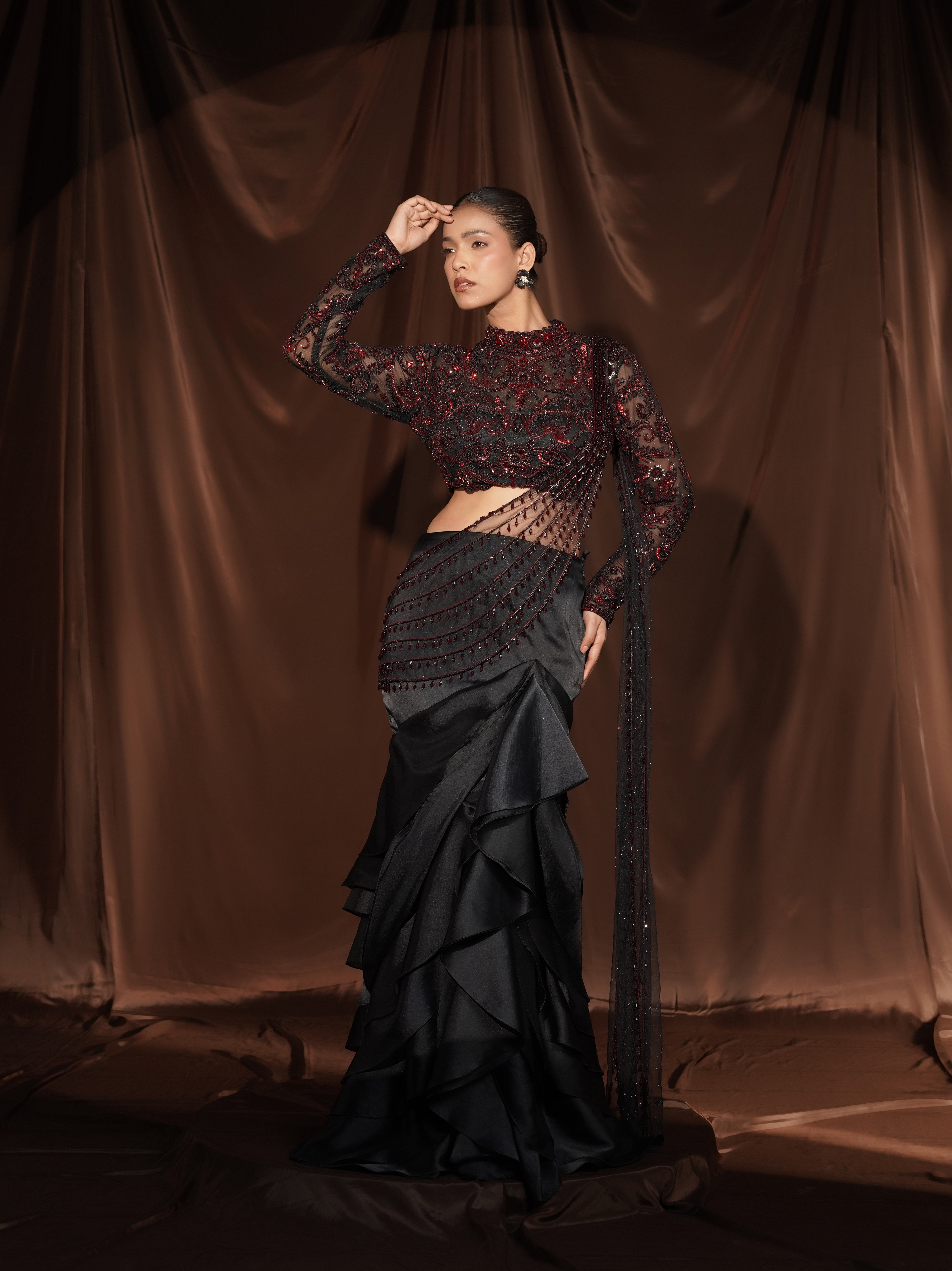 Black Frill Drape Saree