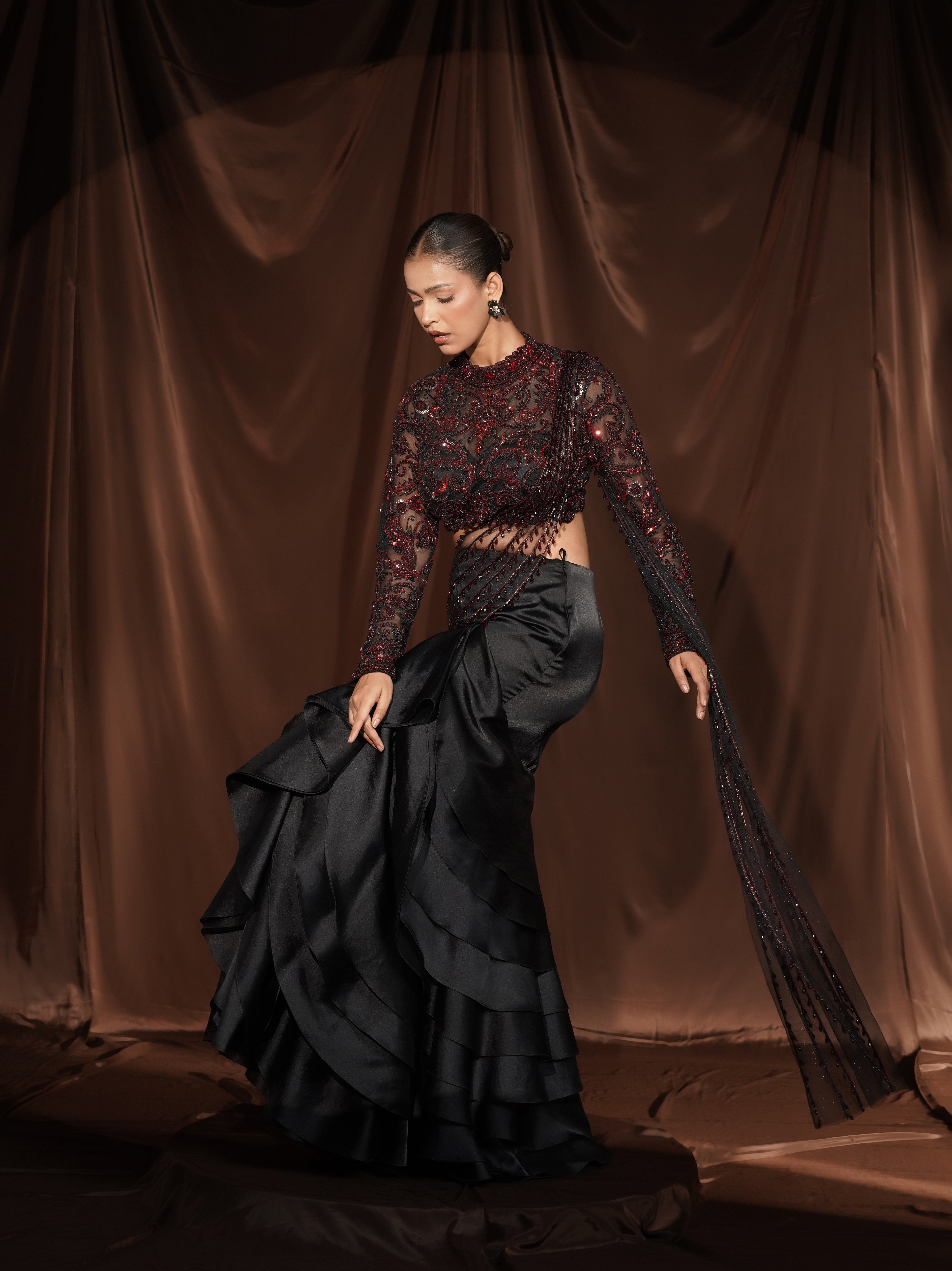 Black Frill Drape Saree