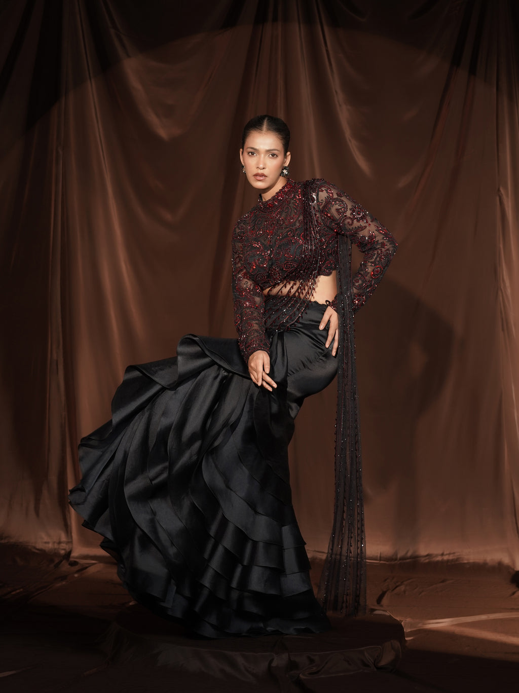 Black Frill Drape Saree