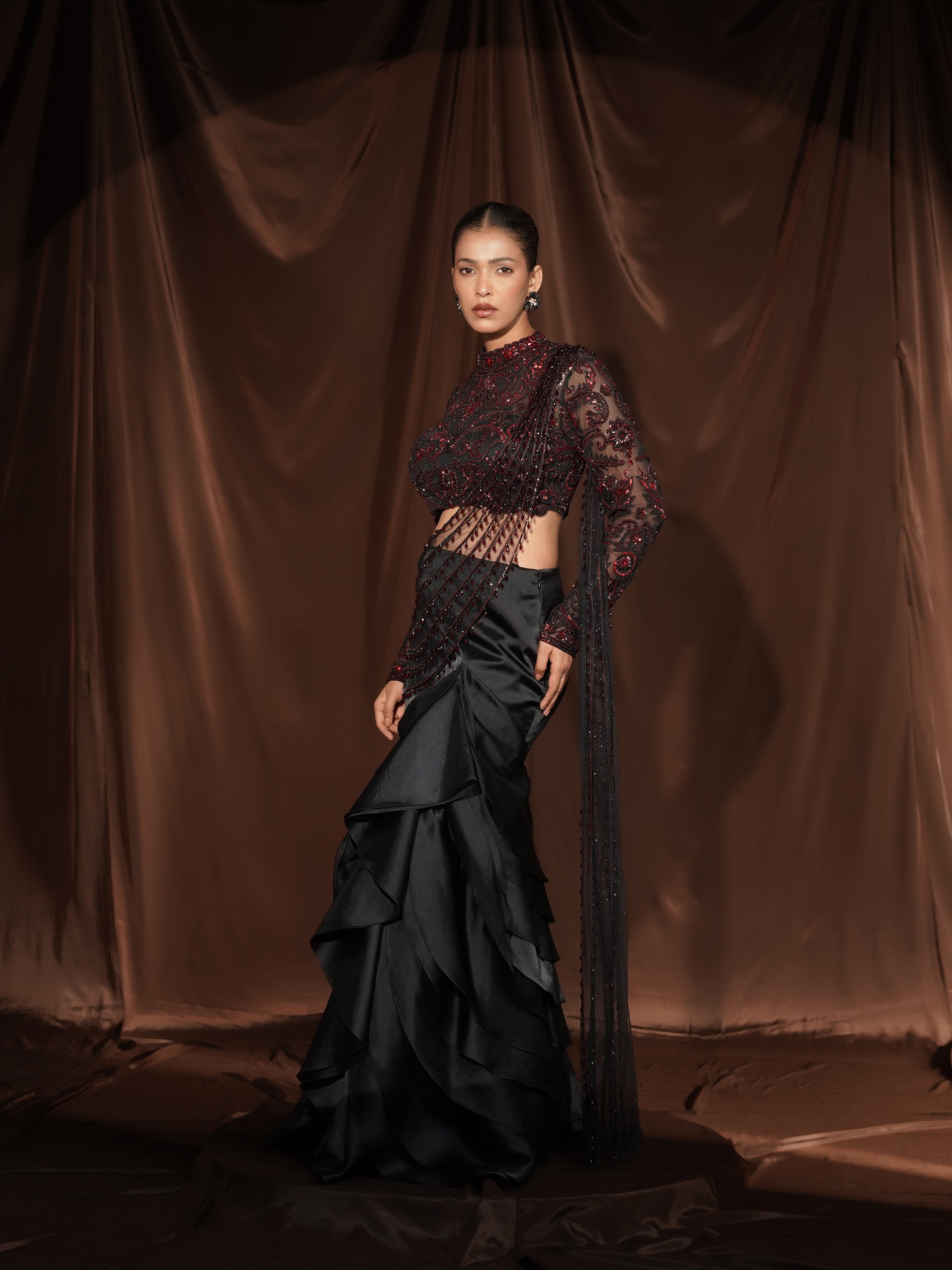 Black Frill Drape Saree