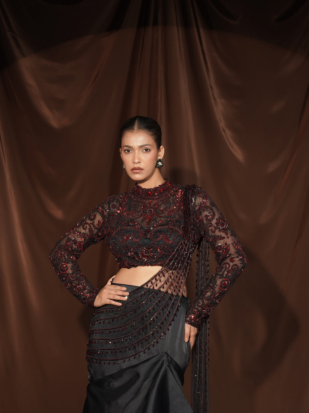 Black Frill Drape Saree