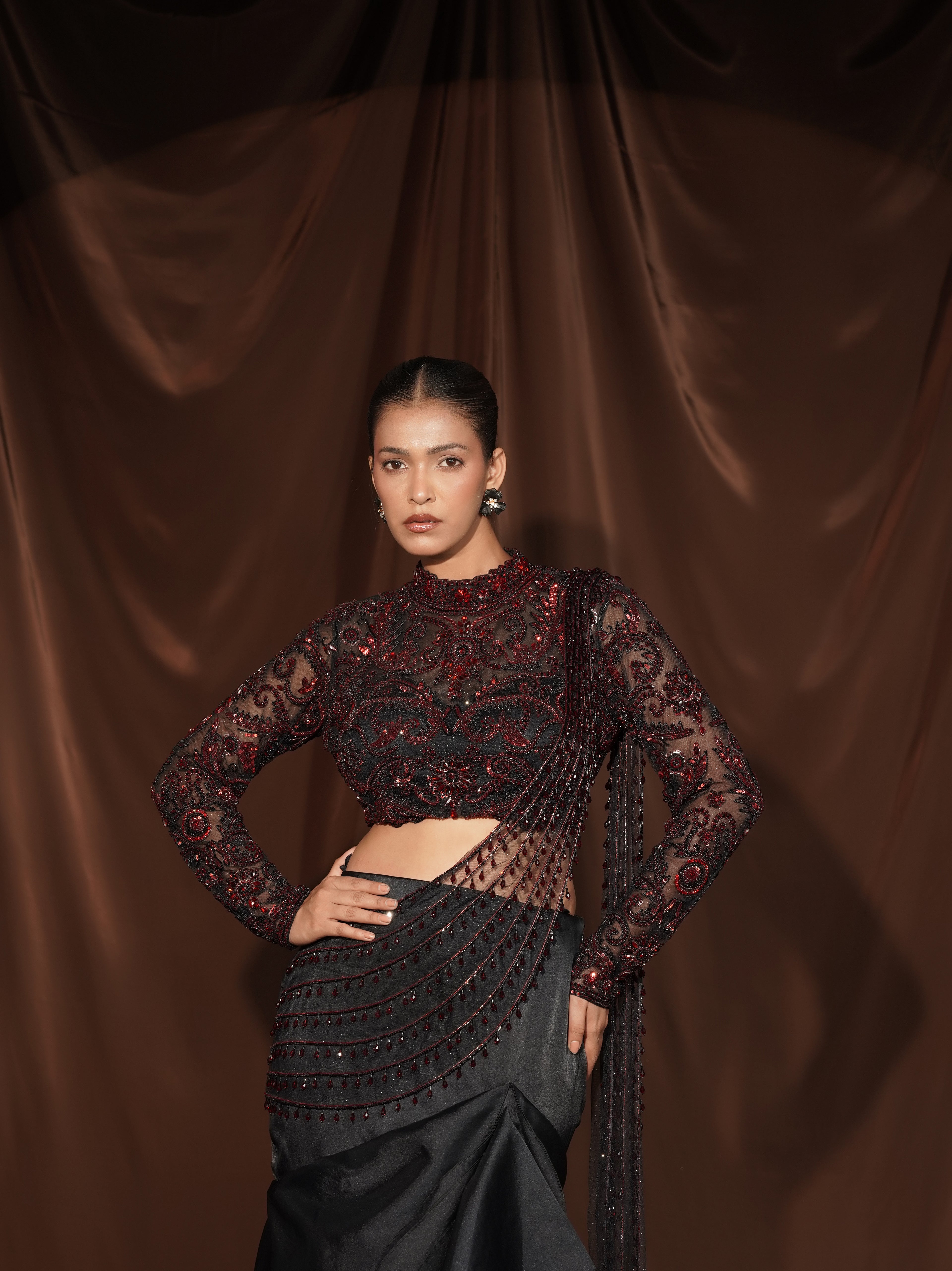 Black Frill Drape Saree