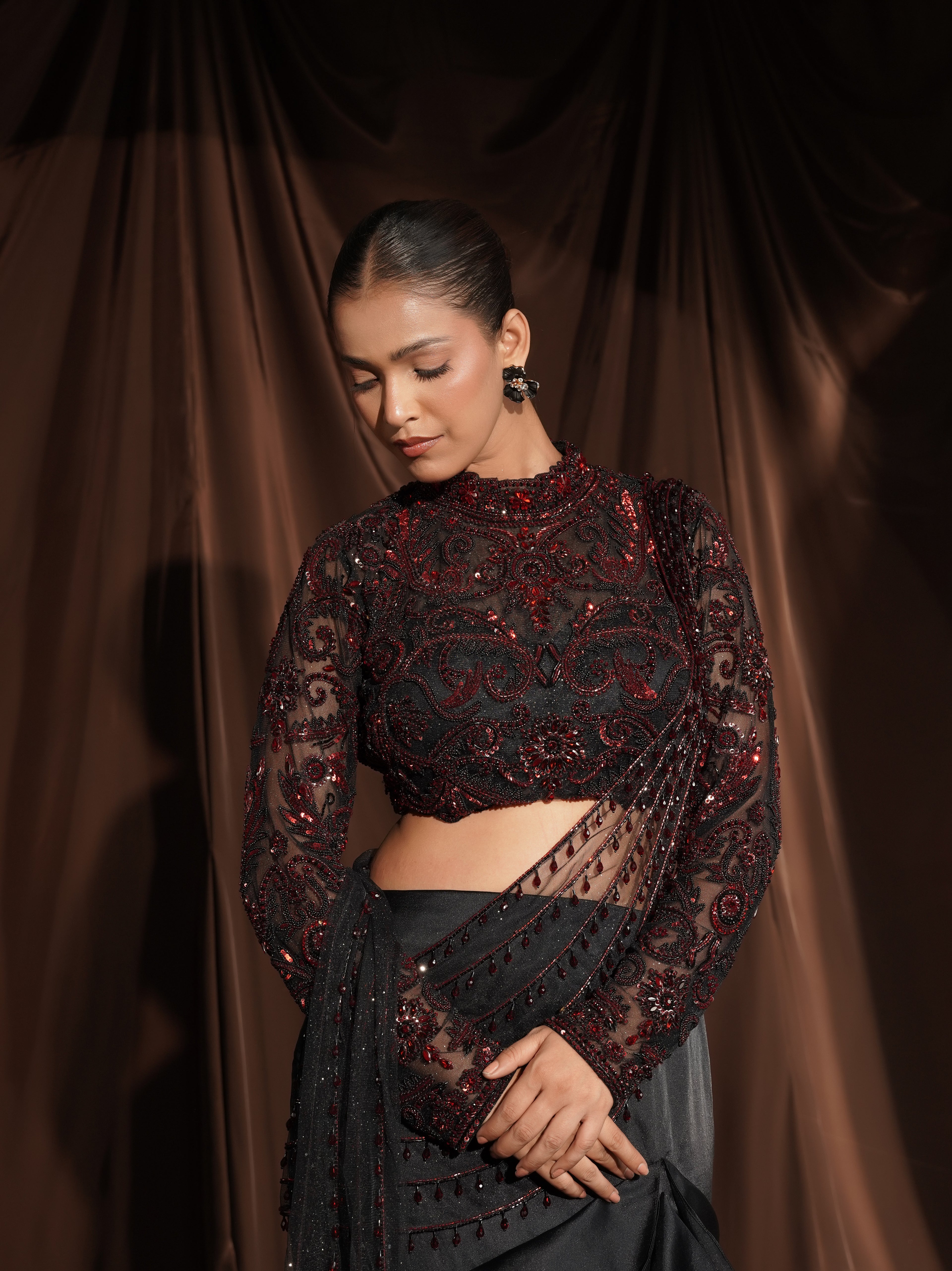 Black Frill Drape Saree
