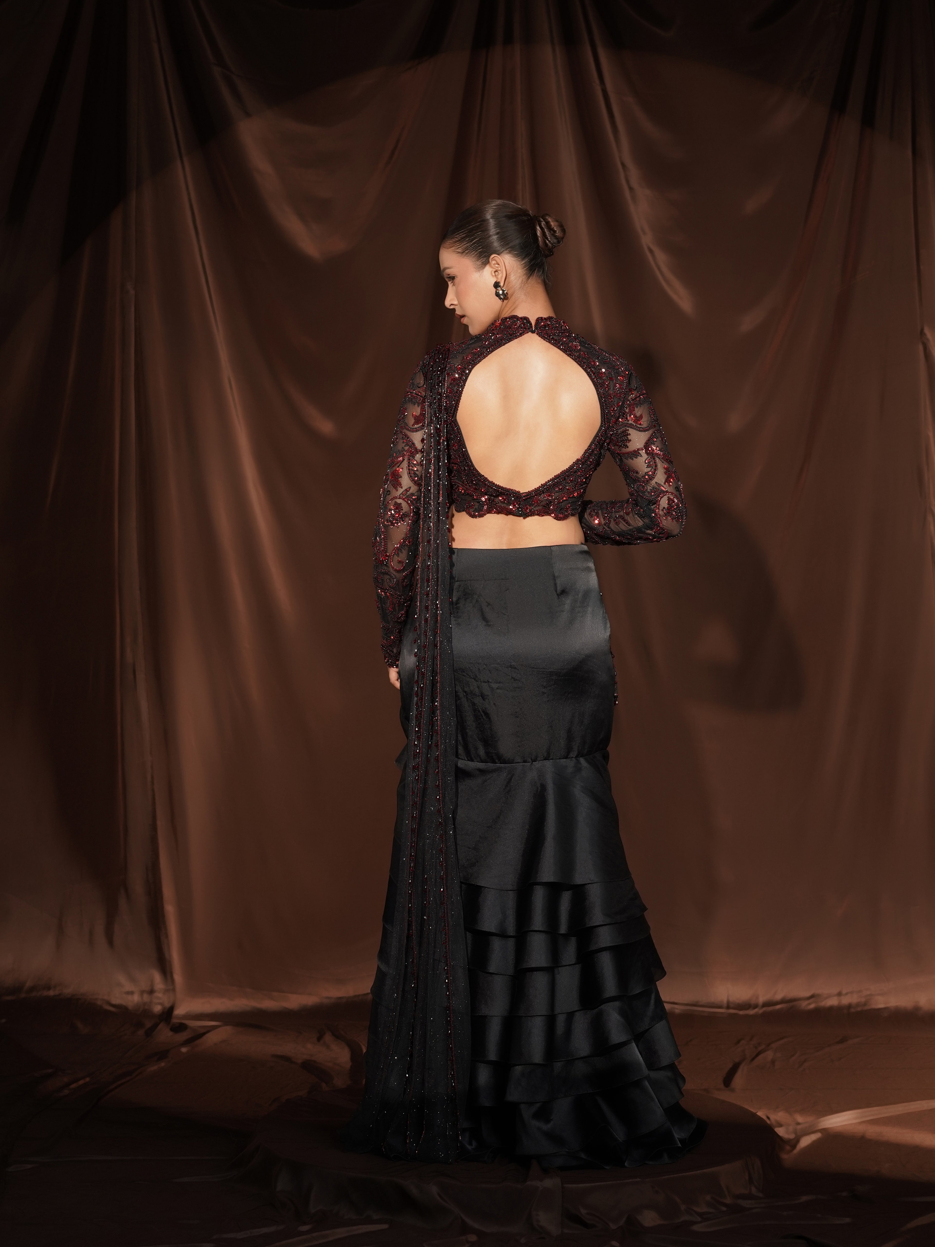 Black Frill Drape Saree