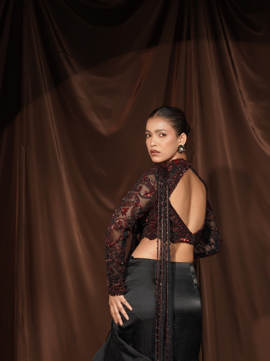 Black Frill Drape Saree