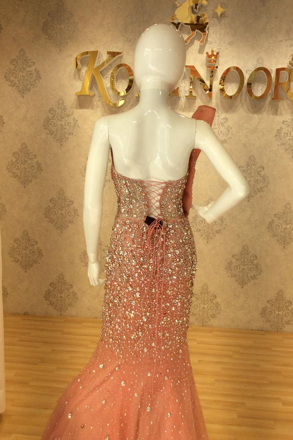 Blush Pearl-Embellished One-Shoulder Mermaid Gown