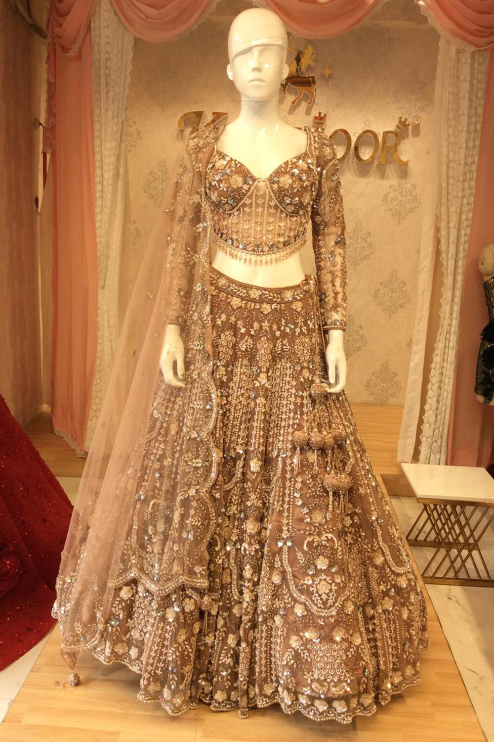 Blush Rose Bridal Lehenga with Heavy Hand-Embroidered Zardozi & Crystal Work