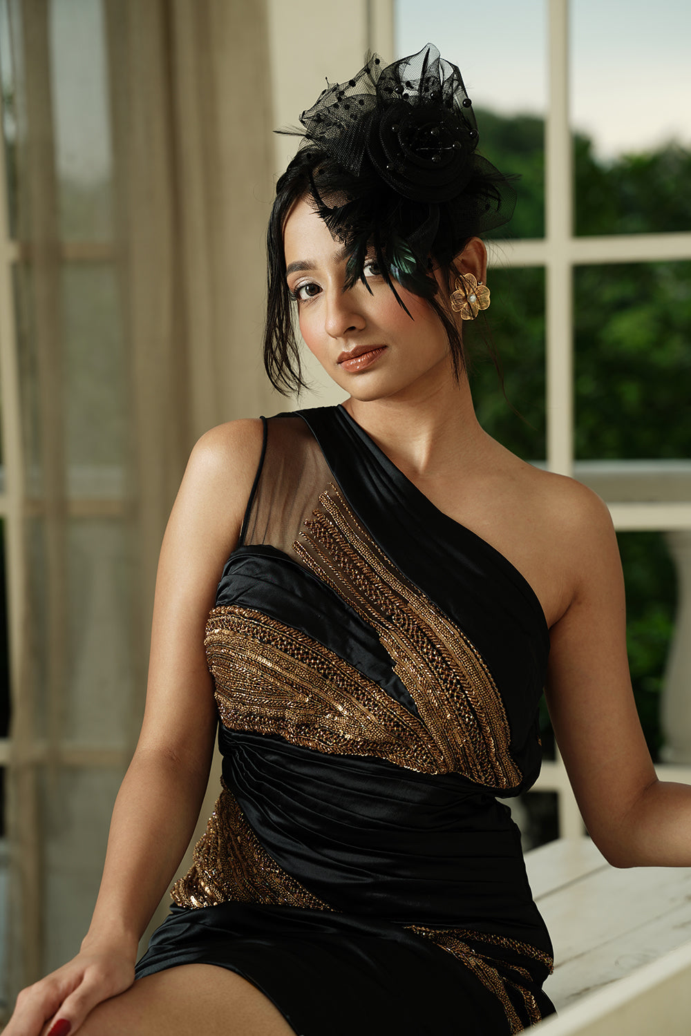 Elegant One-Shoulder Metallic Cocktail Dress