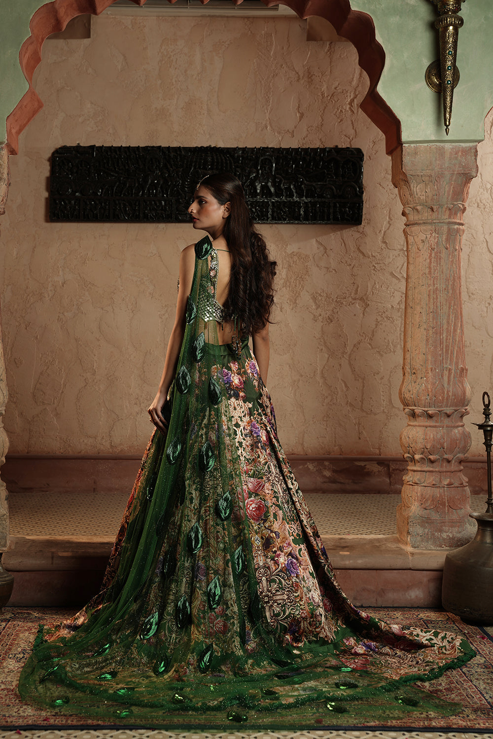 Embellished Blouse & Floral Lehenga Set