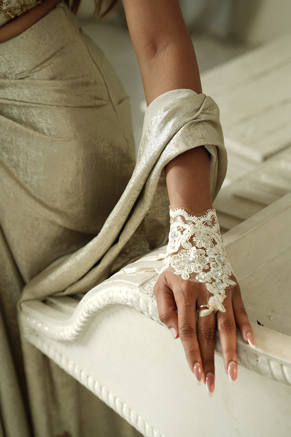 Embellished Ivory Corset Top & Draped Skirt Set