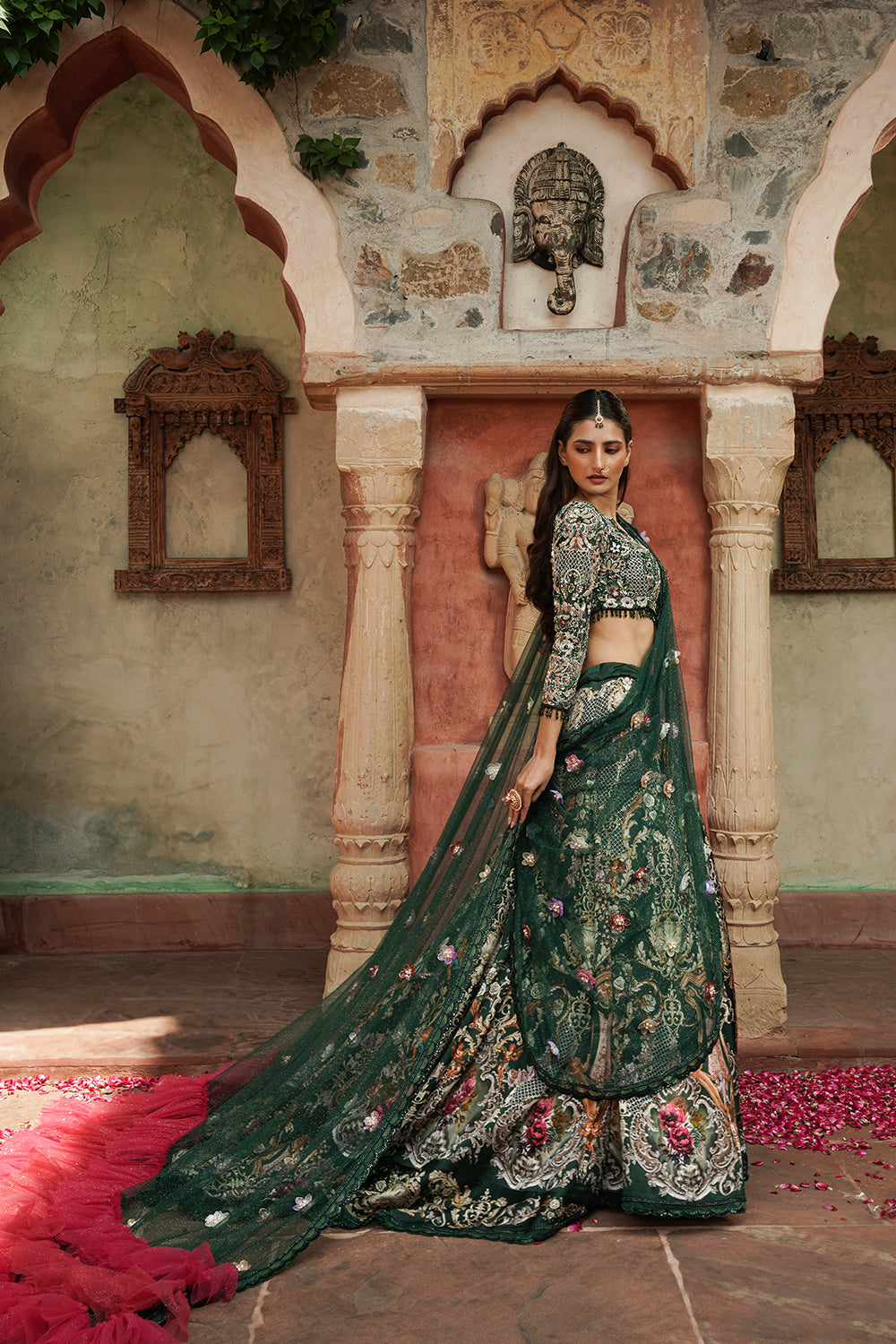 Emerald Green Floral Embroidered Luxury Lehenga Set