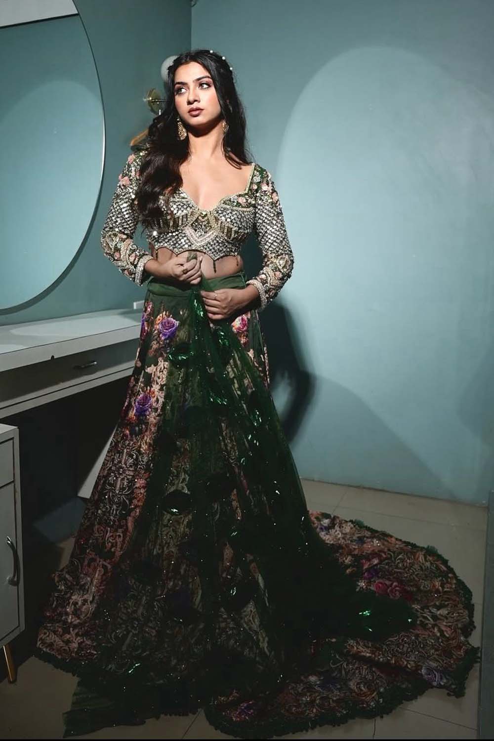 Garvita in Embellished Blouse & Floral Lehenga Set