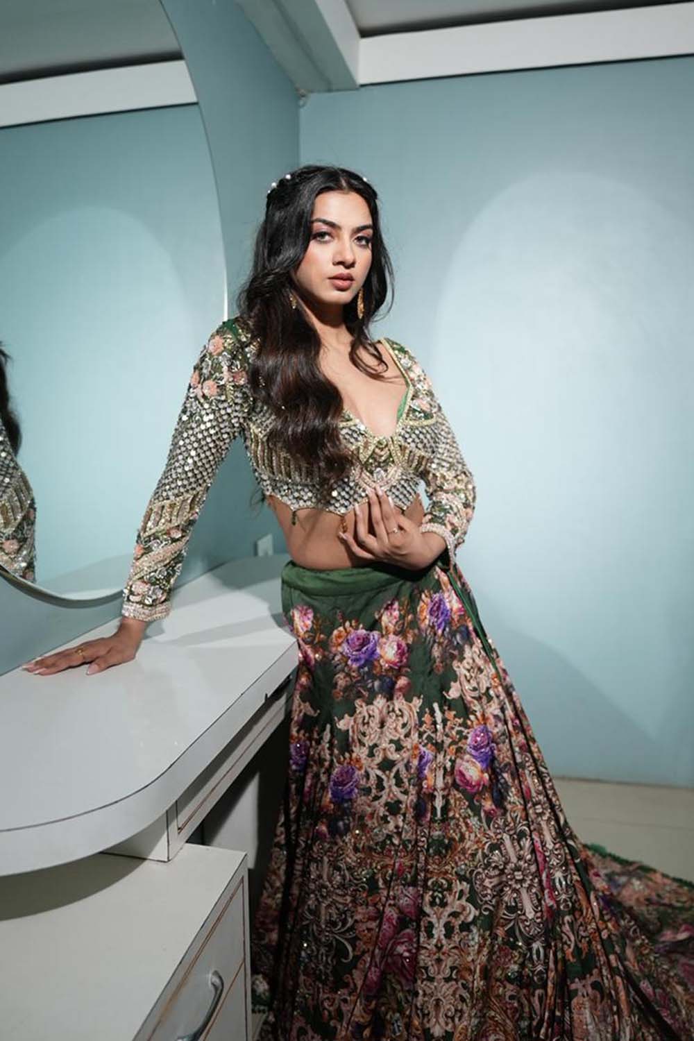 Garvita in Embellished Blouse & Floral Lehenga Set
