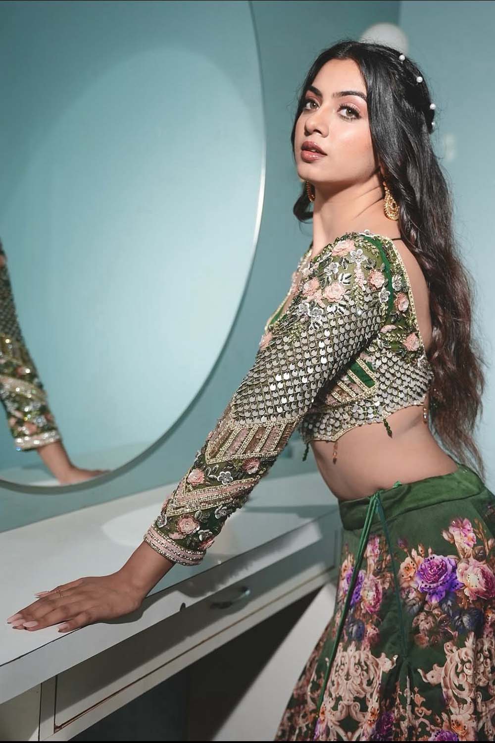 Garvita in Embellished Blouse & Floral Lehenga Set