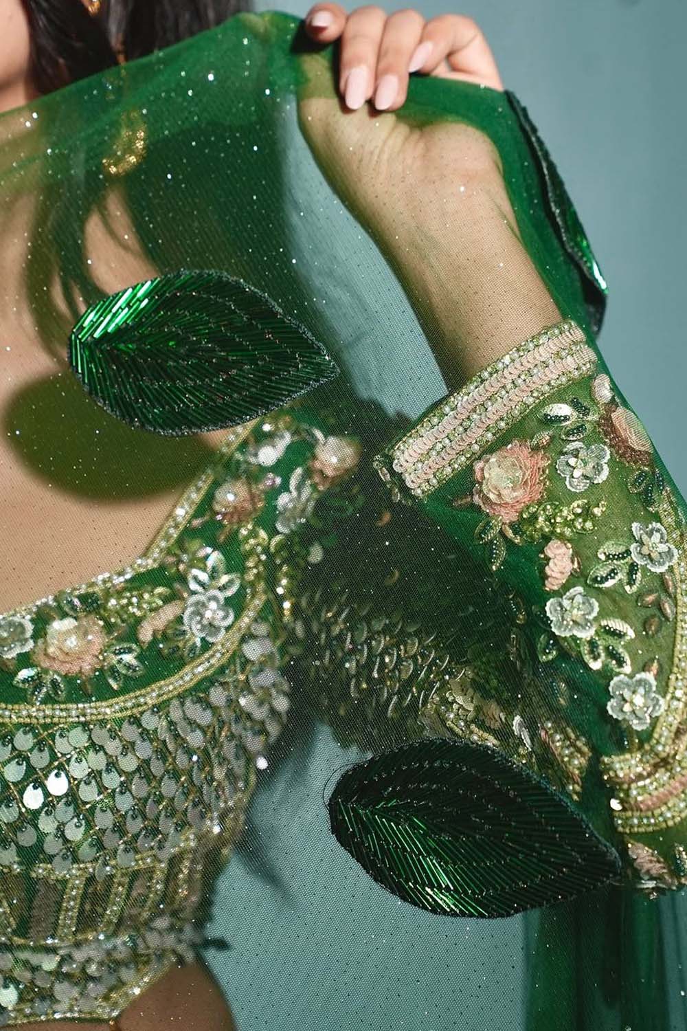 Garvita in Embellished Blouse & Floral Lehenga Set