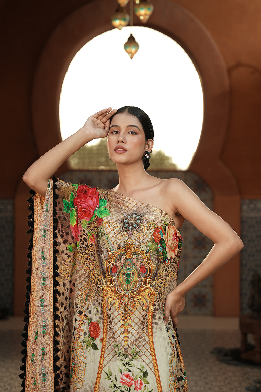Golden Luxe Printed Kaftan Gown