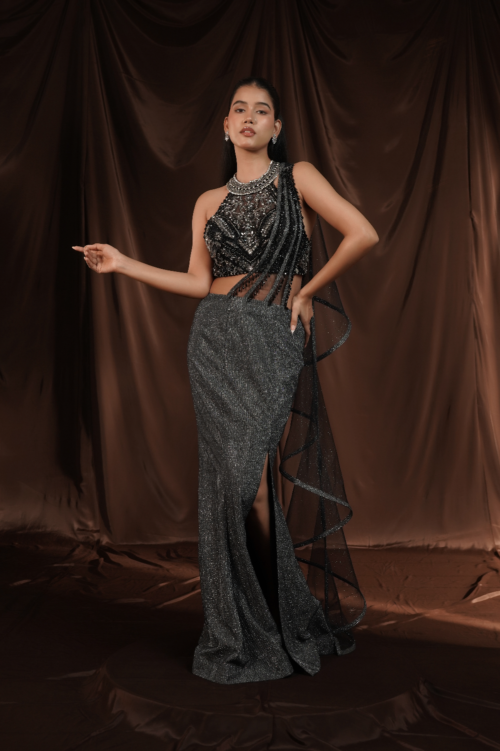 Greyish Cocktail Saree