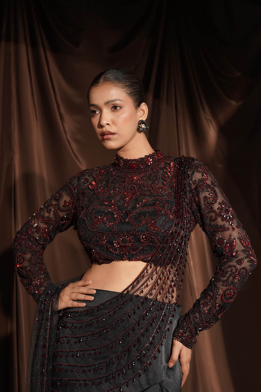 Black Frill Drape Saree