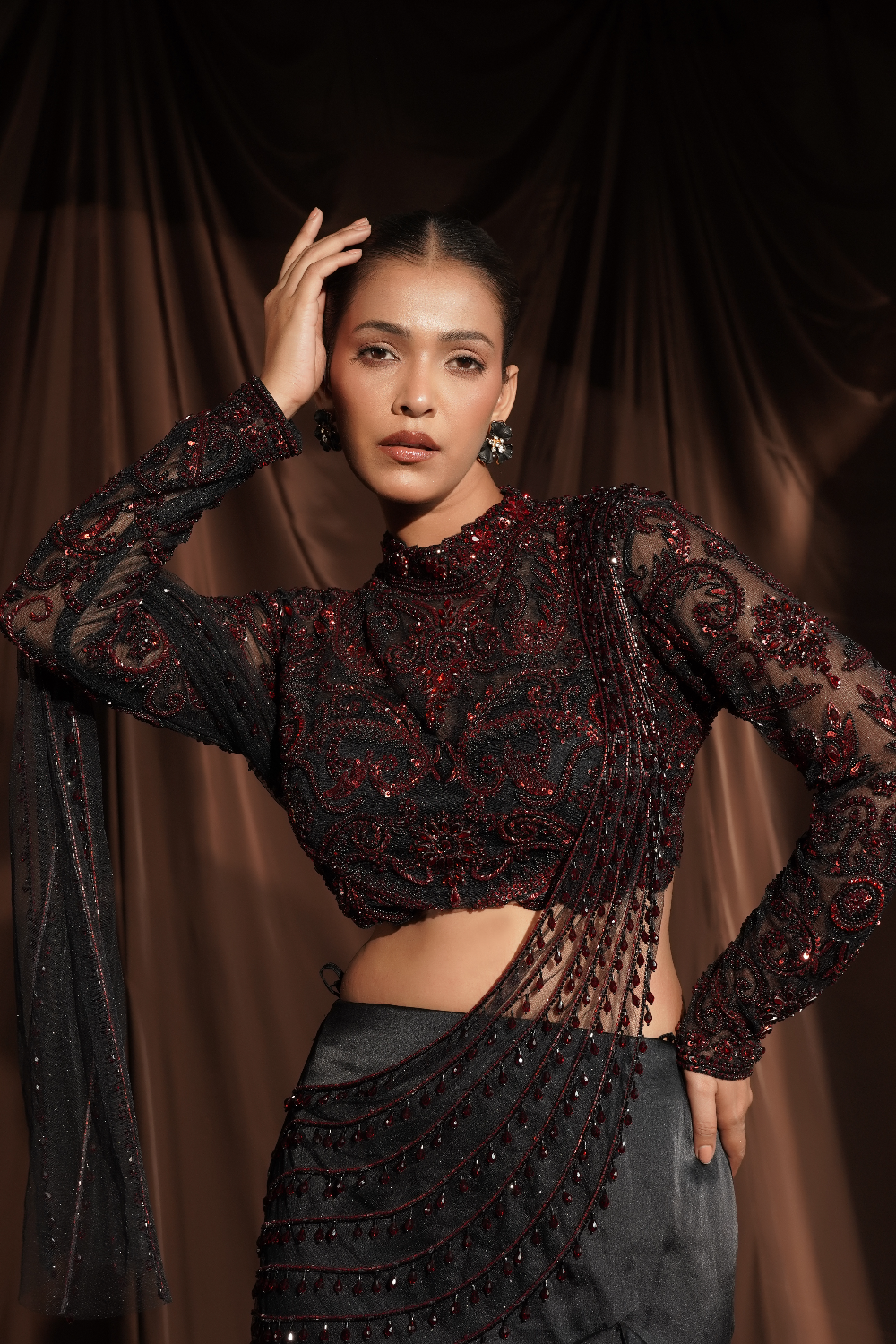 Black Frill Drape Saree