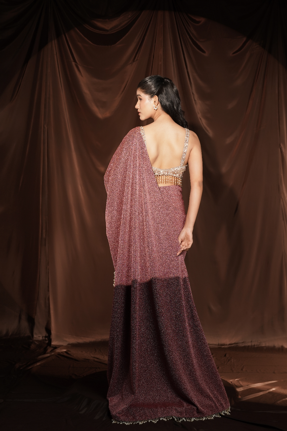 Onion-Pink Drape Saree