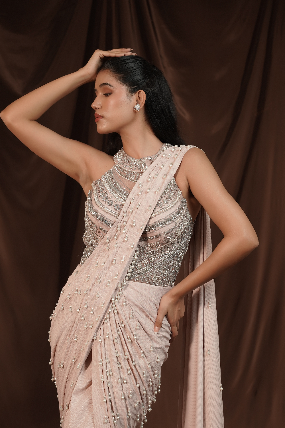 Soft Pink Pearl Drape Saree