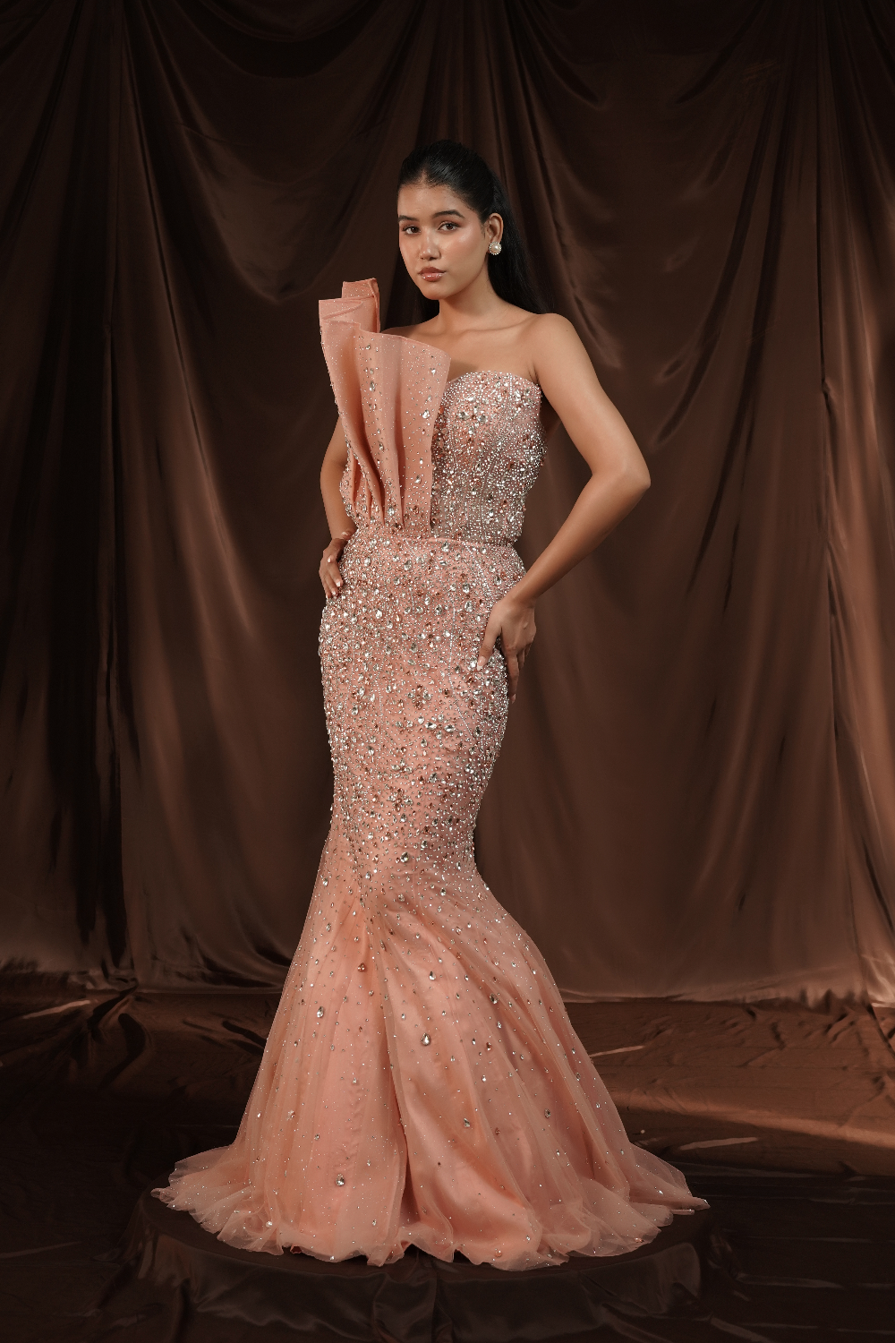 Statement Peach Crystal Gown