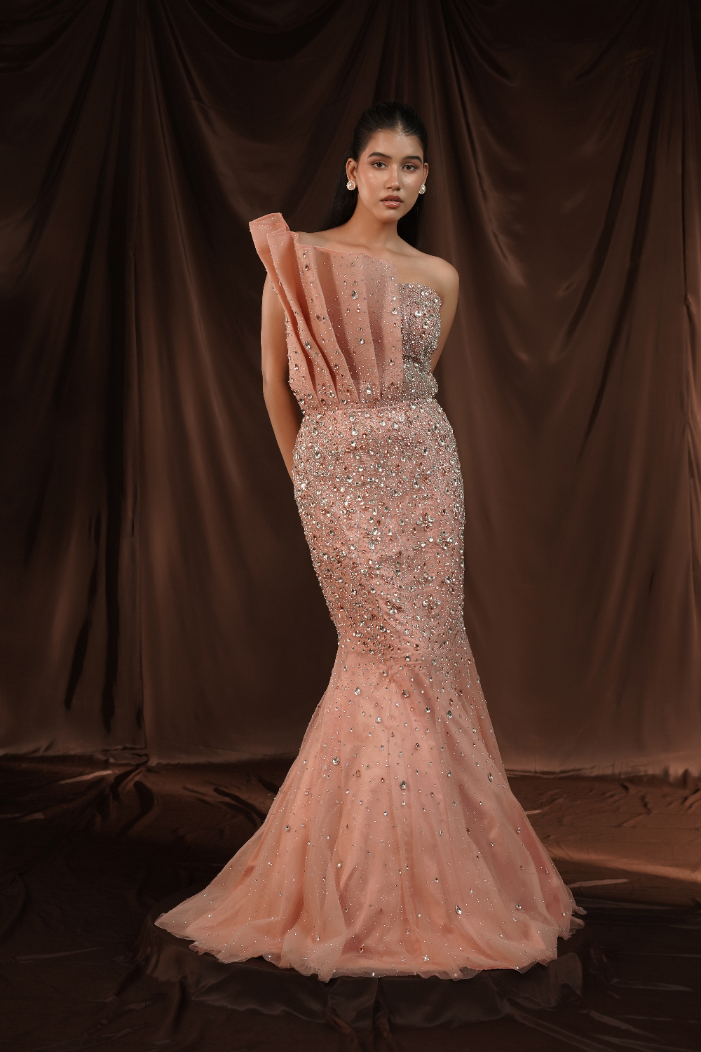 Statement Peach Crystal Gown