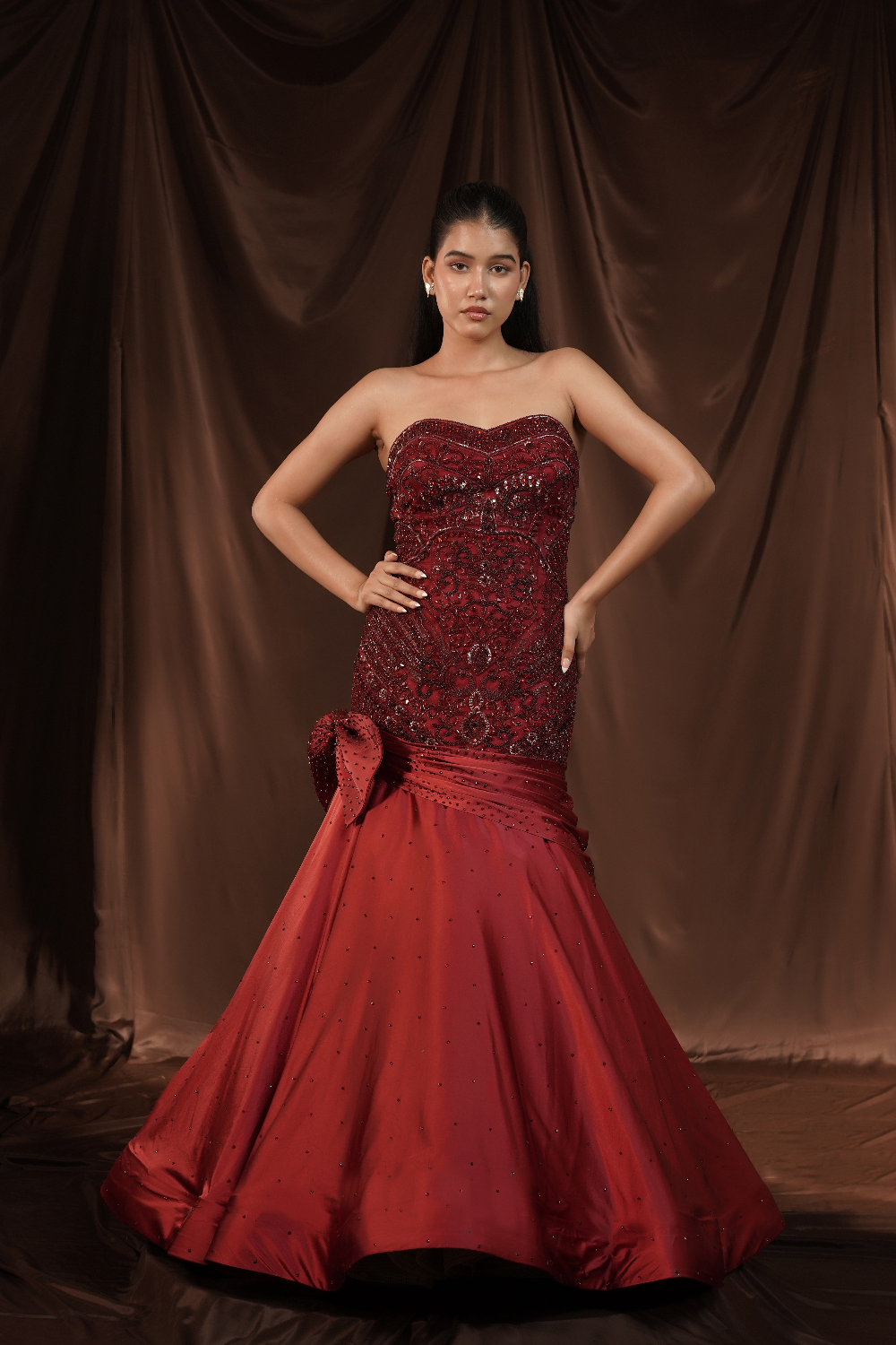 Red-Wine Mermaid Gown