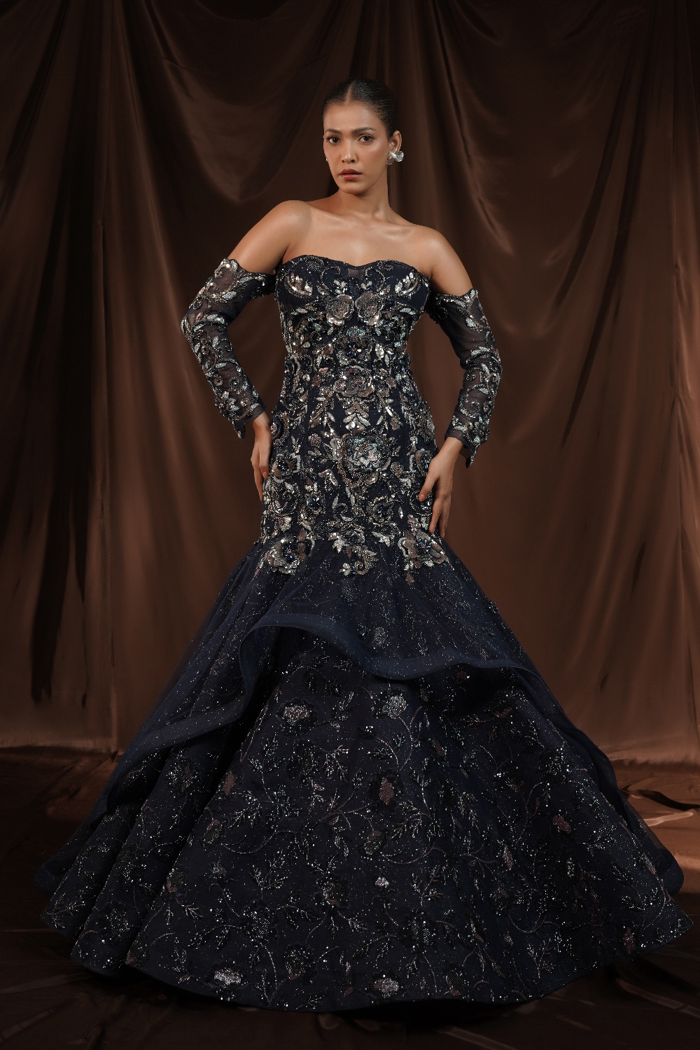 Navy Blue Embellished Mermaid Gown