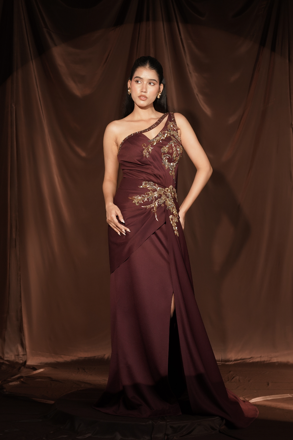 Wine Gown Saree