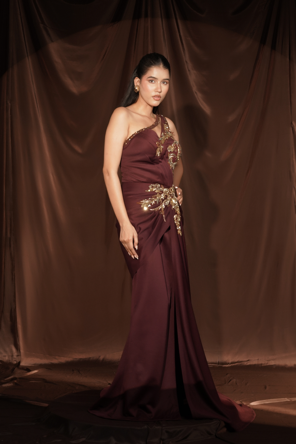 Wine Gown Saree