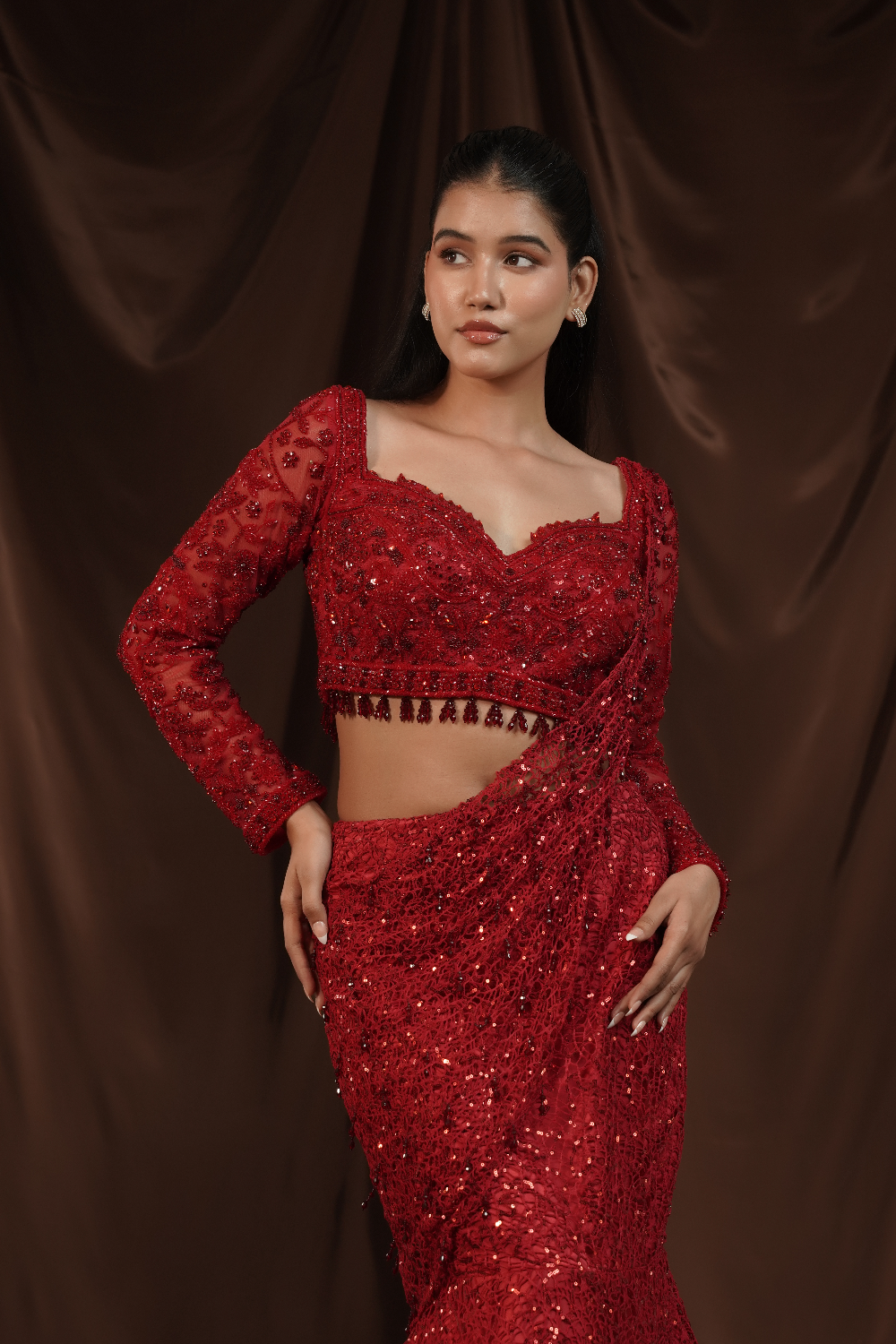 Red Drape Saree