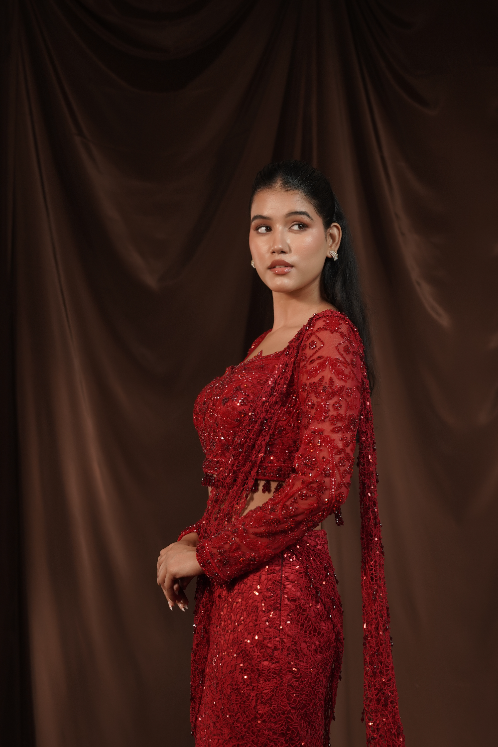 Red Drape Saree