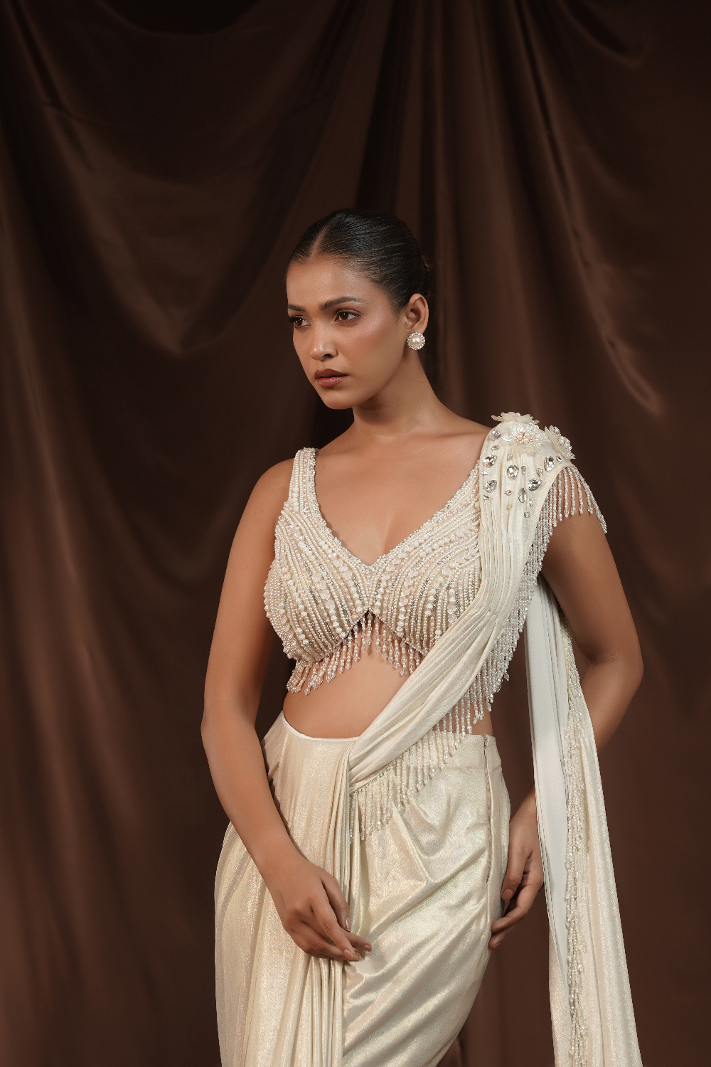 Off-White Foil Drape Saree