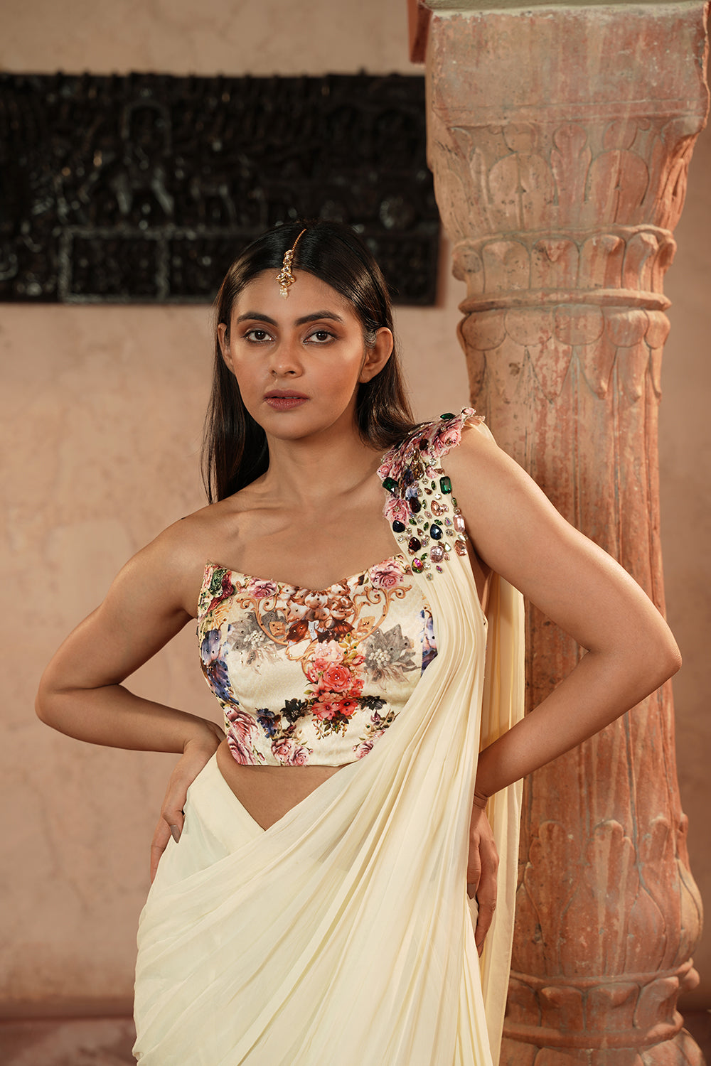 Ivory Drape Saree Gown