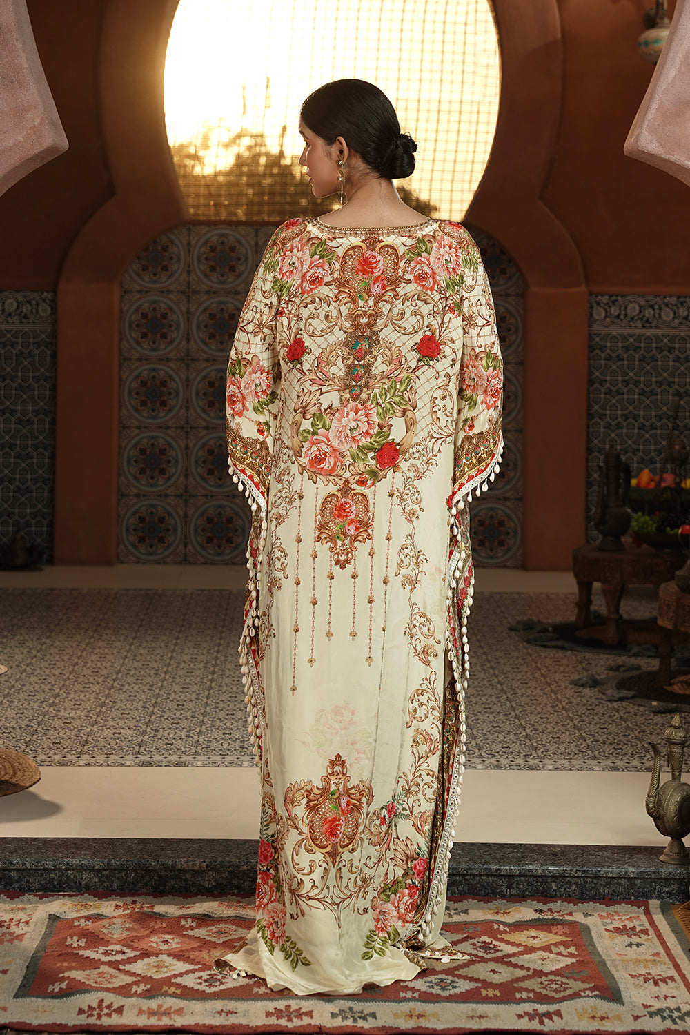 Ivory Floral Royal Kaftan Gown