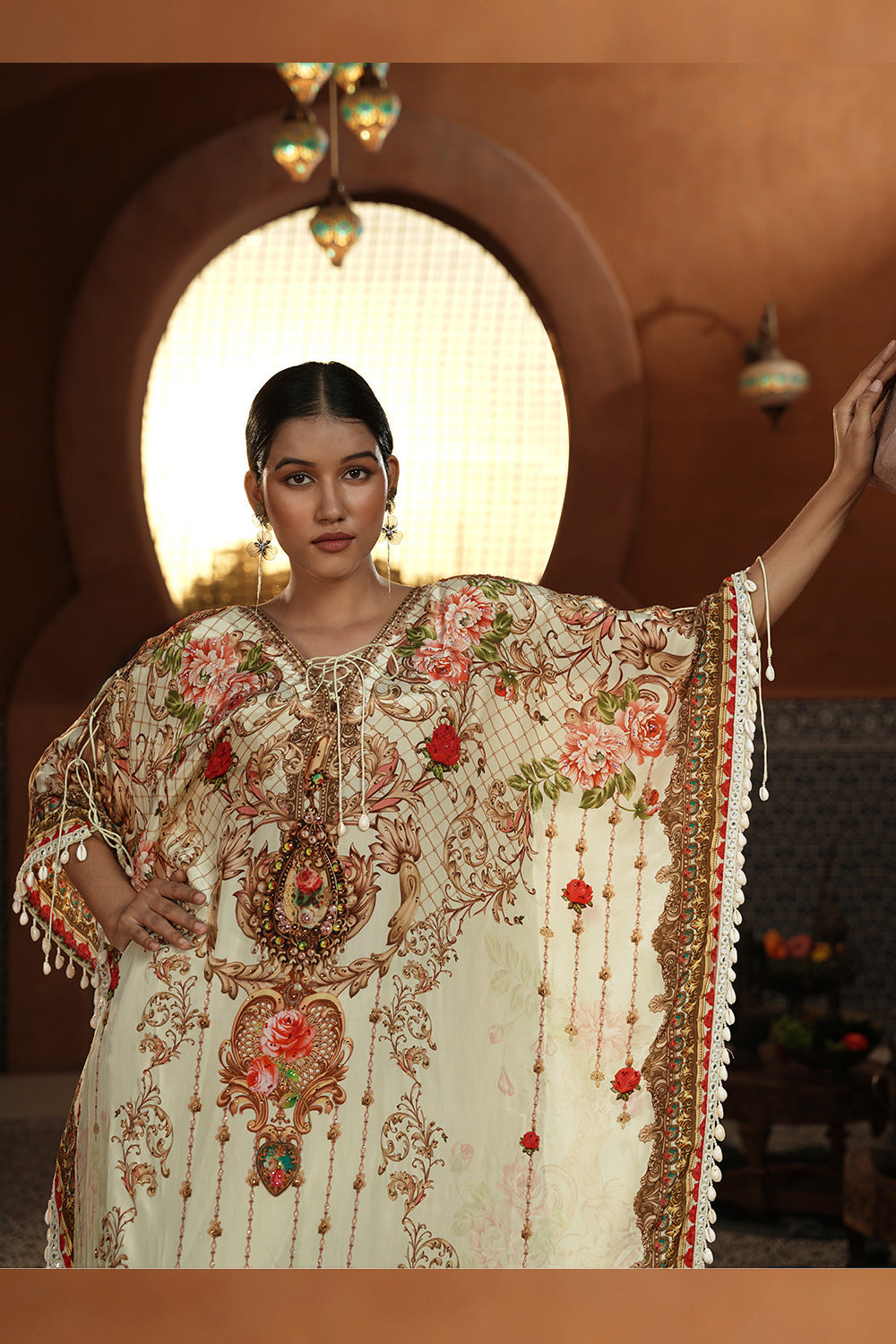 Ivory Floral Royal Kaftan Gown