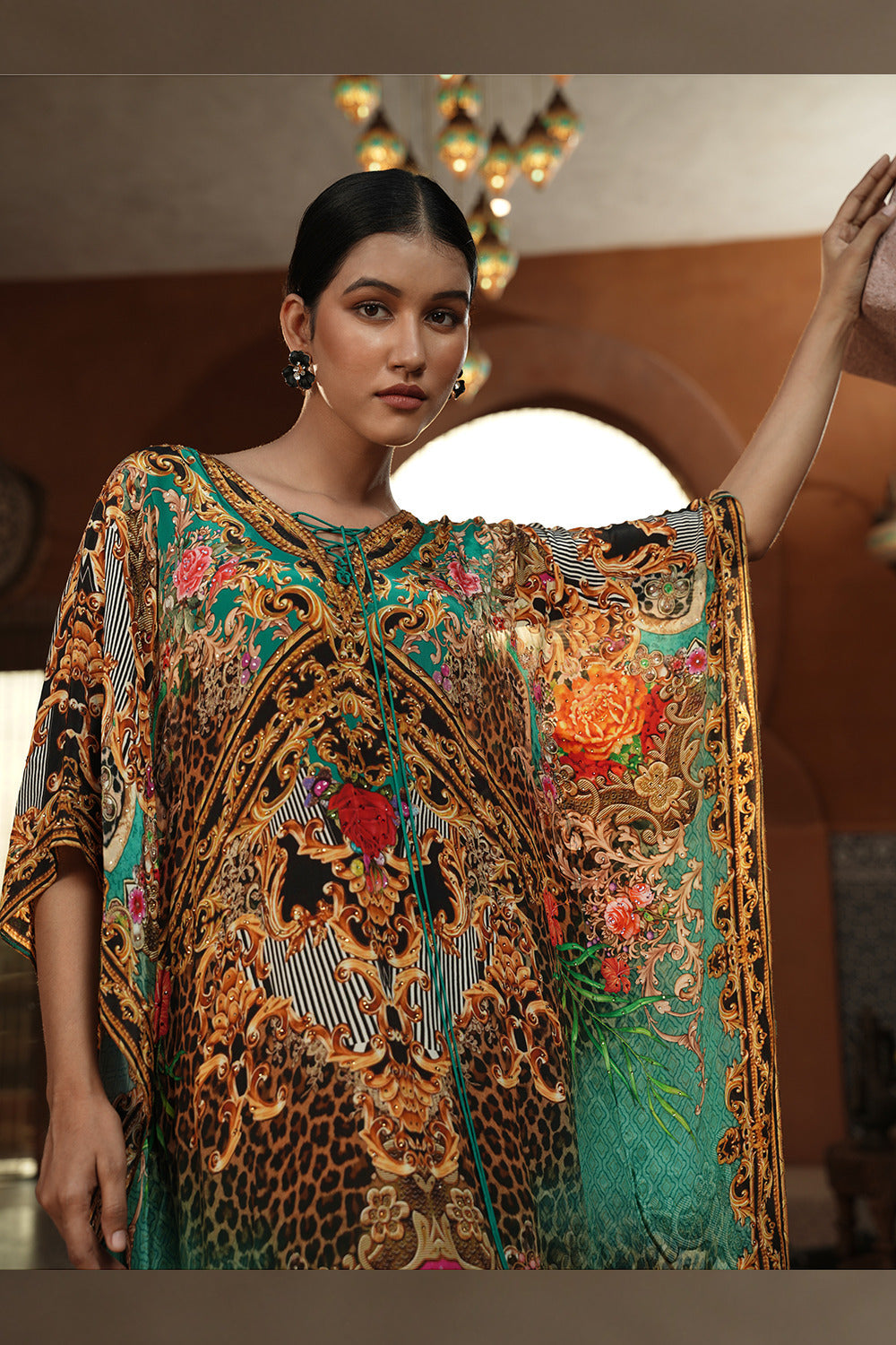 Turquoise Printed Kaftan Gown