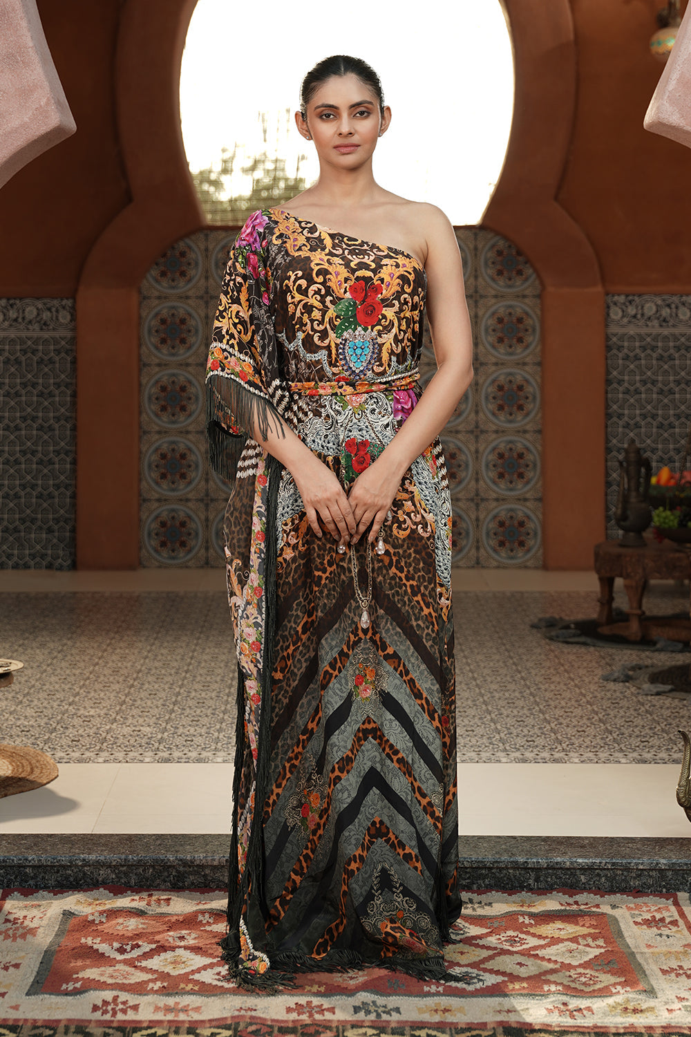 Midnight Mosaic One-Shoulder Kaftan